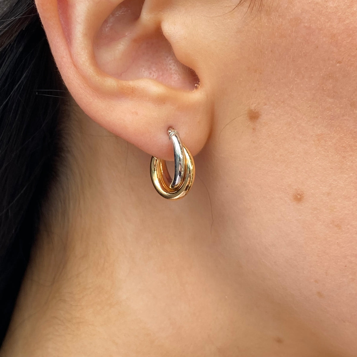 9ct Gold Two Tone Double Hoop Earrings