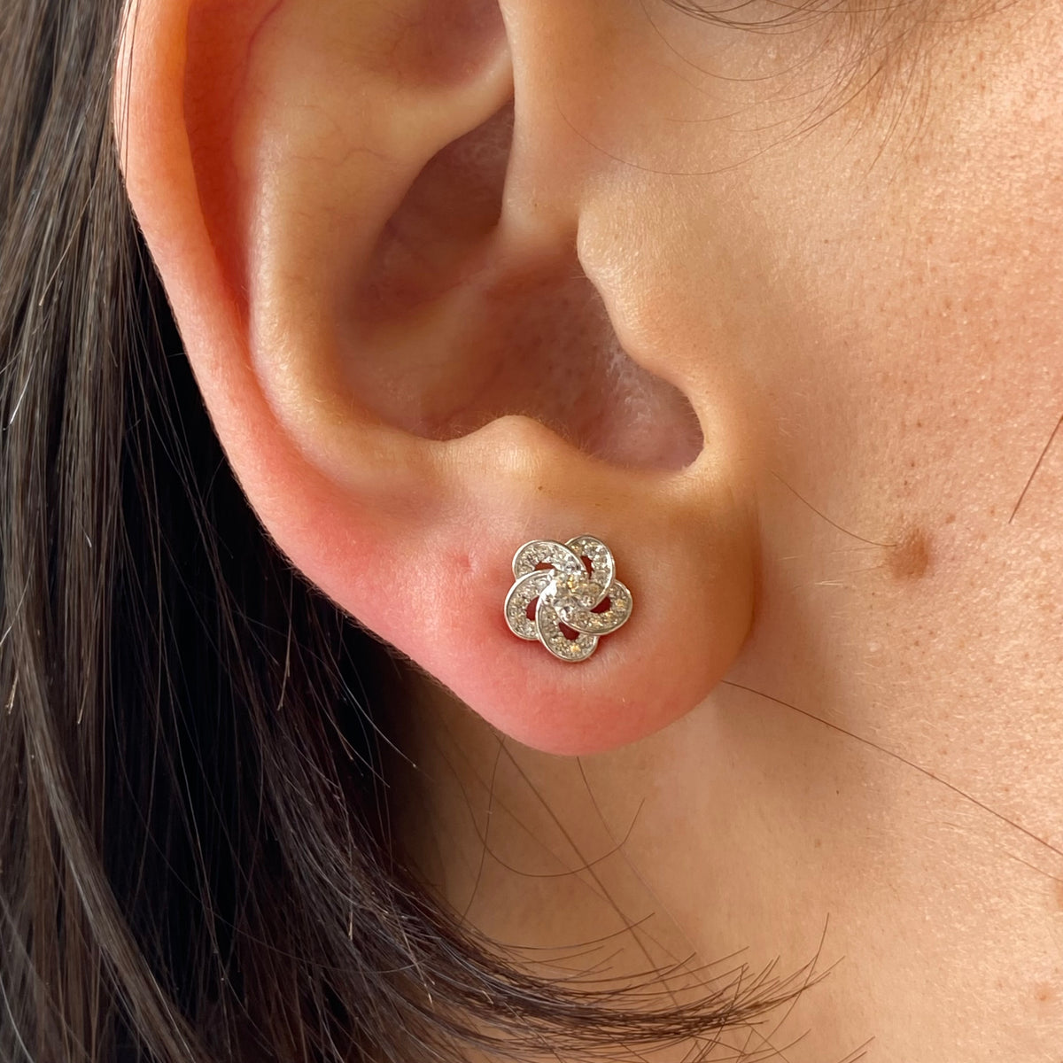 Silver CZ Flower Stud Earrings