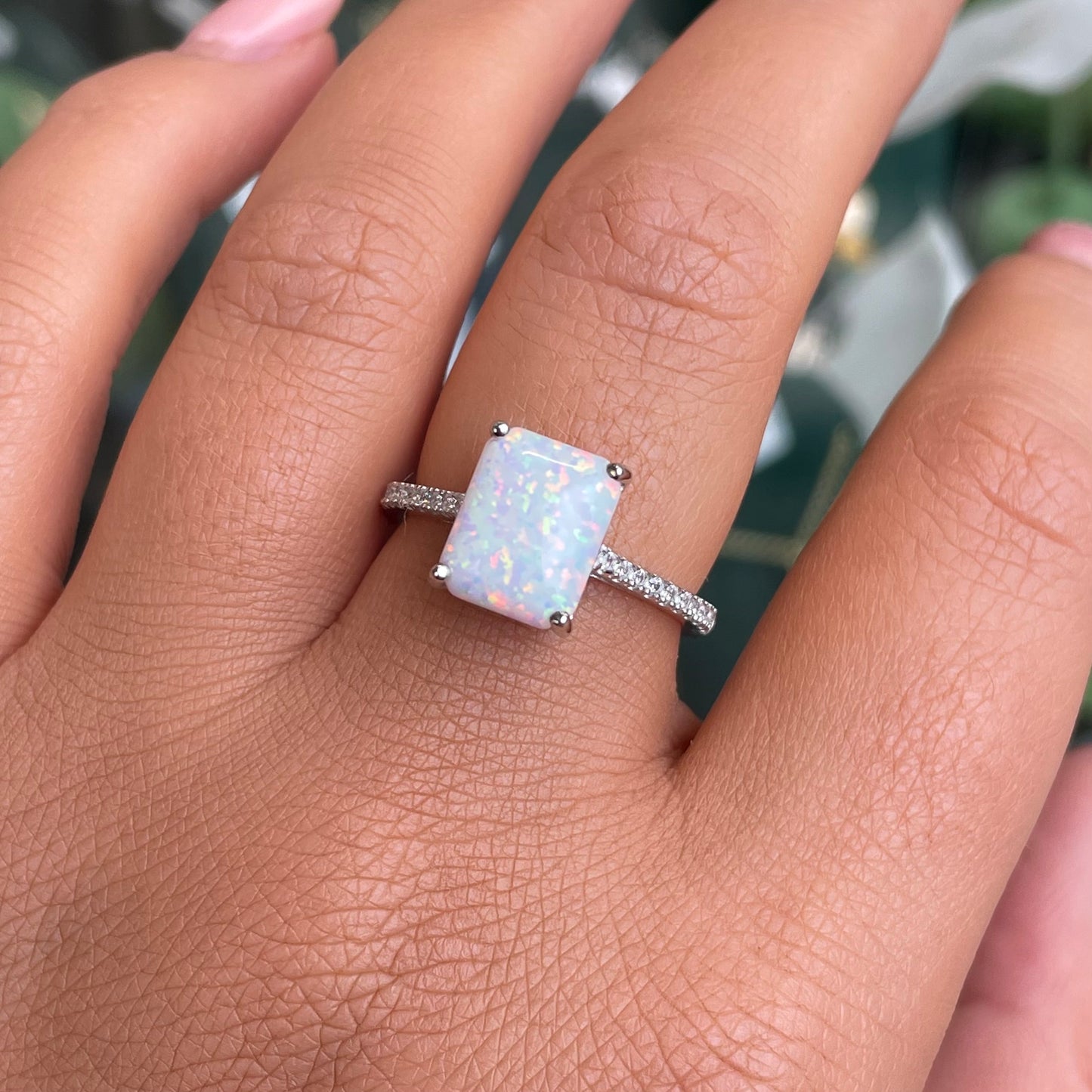Silver Opalique CZ Solitaire Ring | 8 X 10mm