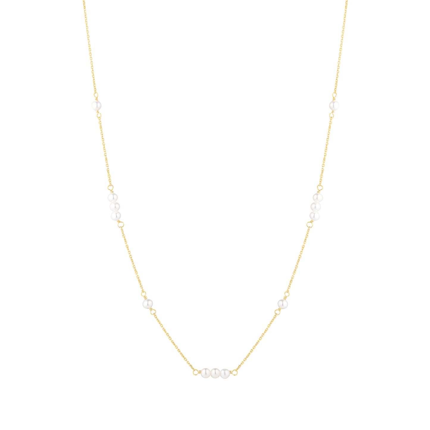 9ct Gold Freshwater Triple Pearl Station Necklace