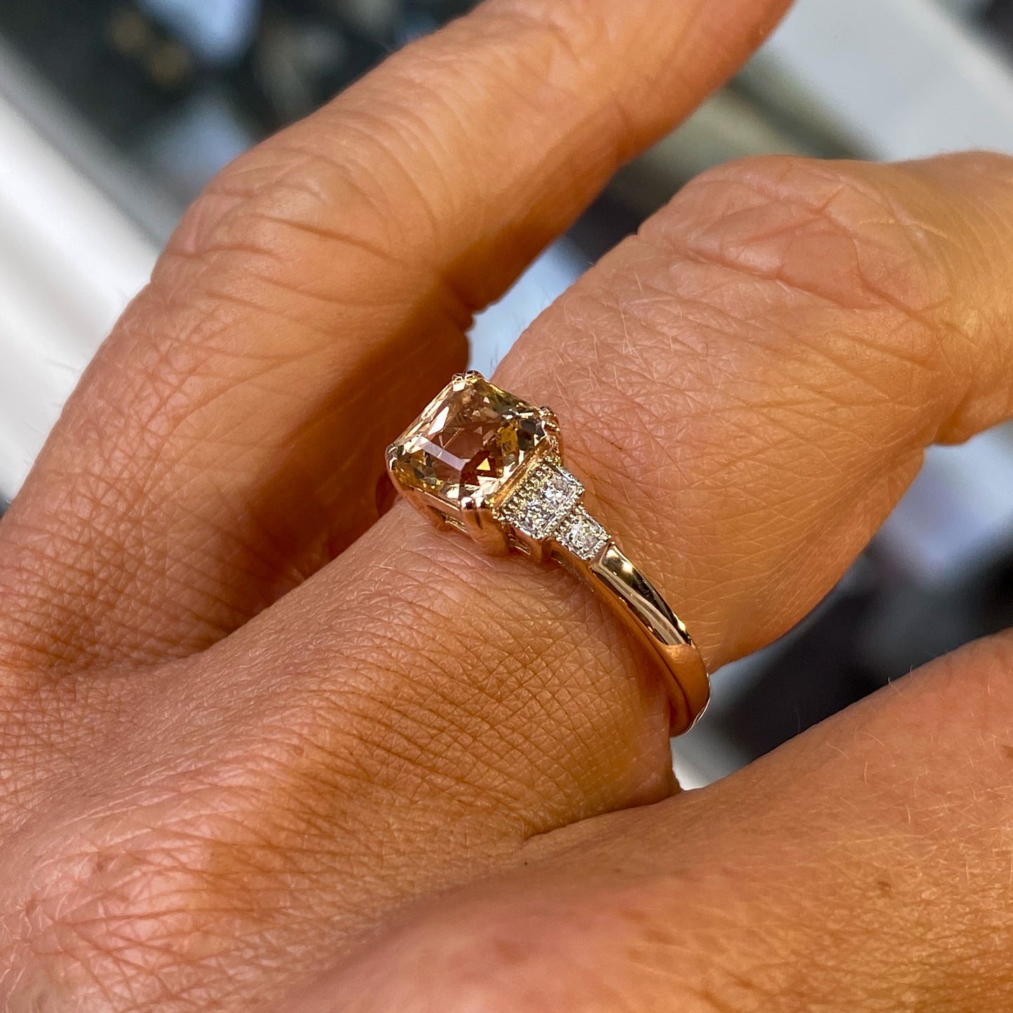 9ct Rose Gold Morganite & Diamond Ring