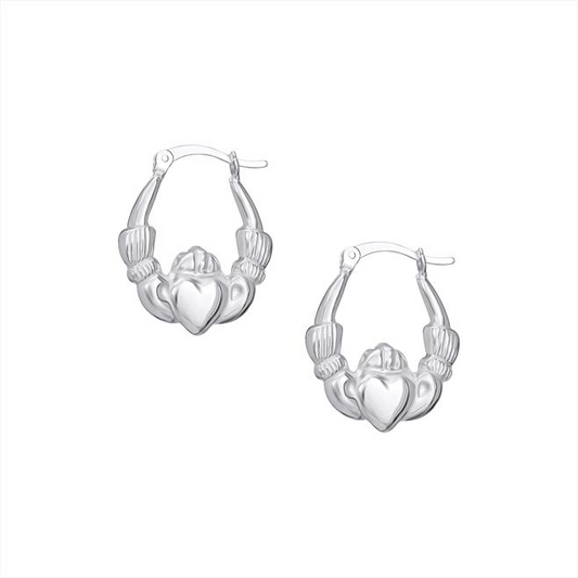 Silver Claddagh Hoop Earrings