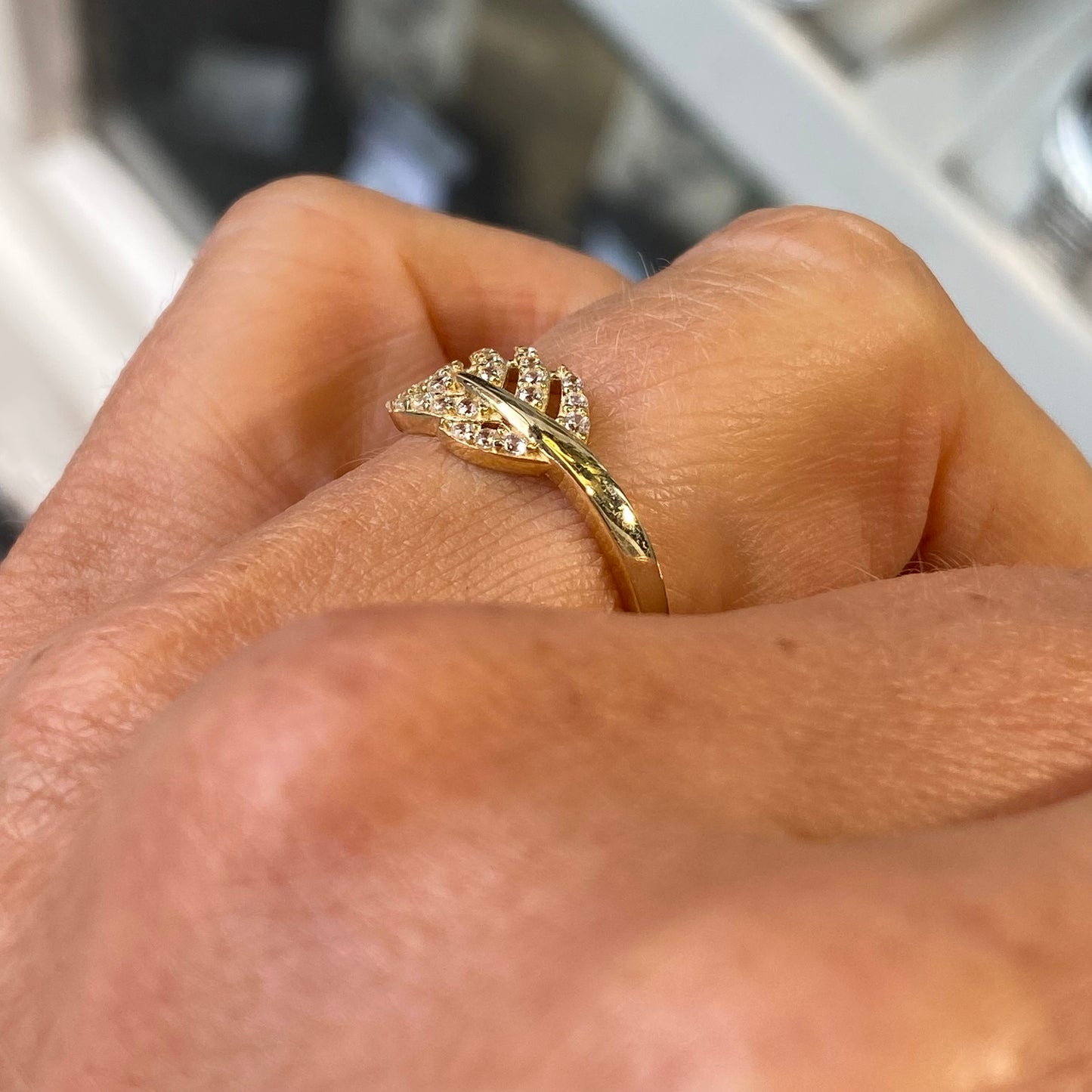 9ct Gold CZ Fern Leaf Ring