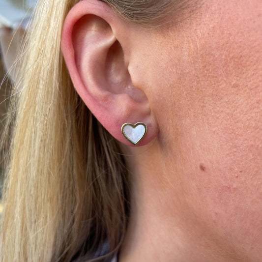 9ct Gold Mother of Pearl Heart Stud Earrings - John Ross Jewellers