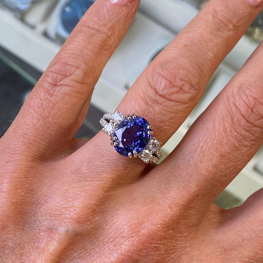 18ct White Gold Tanzanite & Diamond Ring - John Ross Jewellers