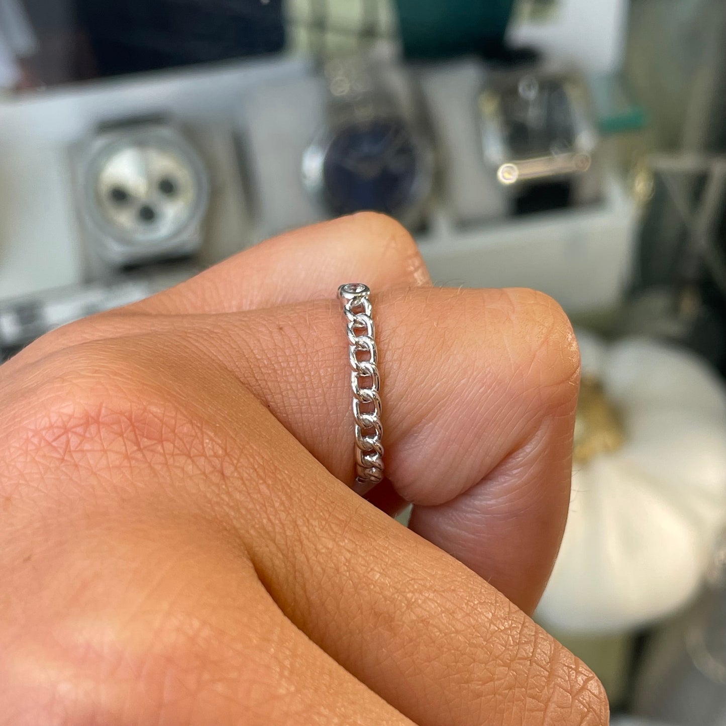 Silver CZ Chain Ring - John Ross Jewellers