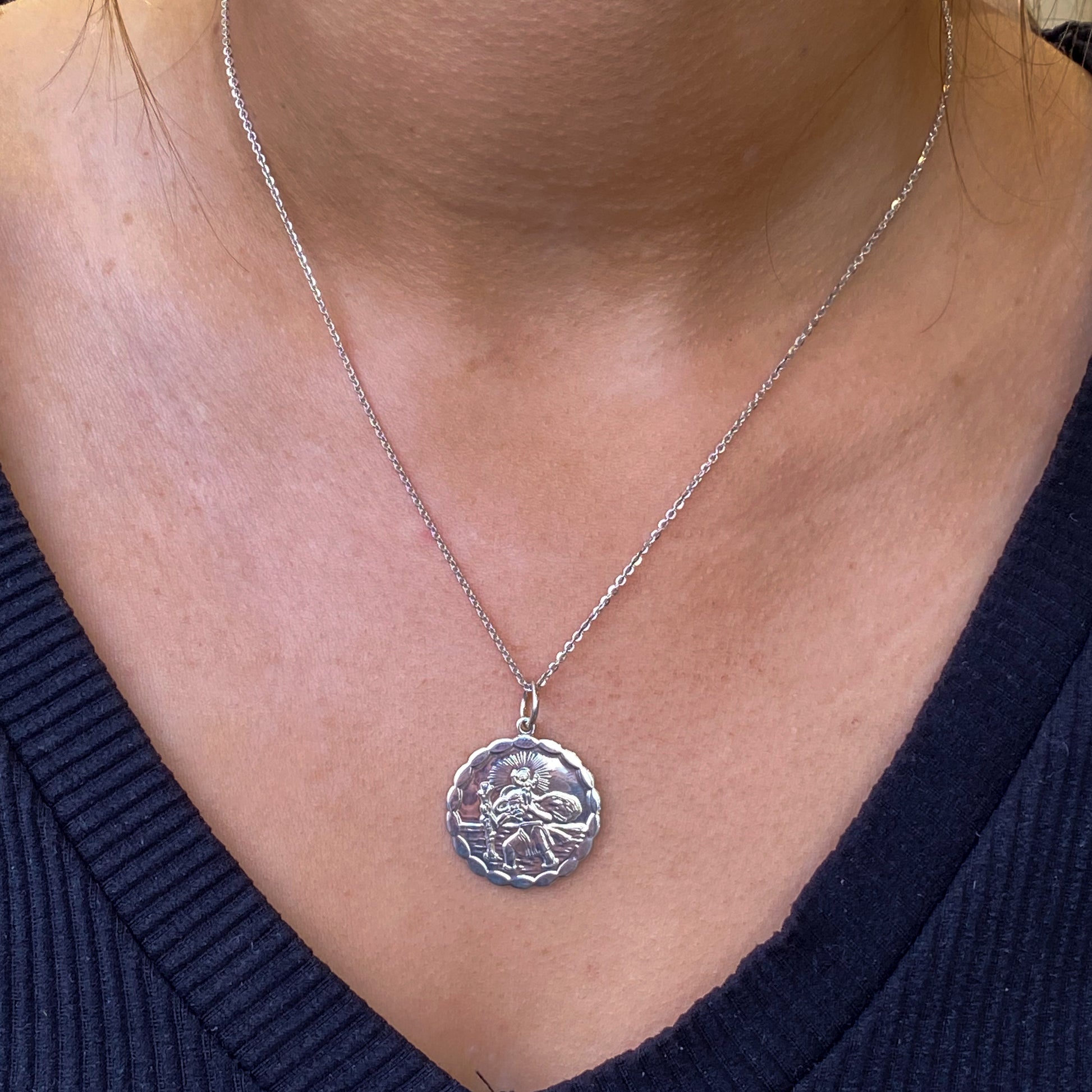 St Christopher Edged Medal Pendant and Chain | Large - John Ross Jewellers