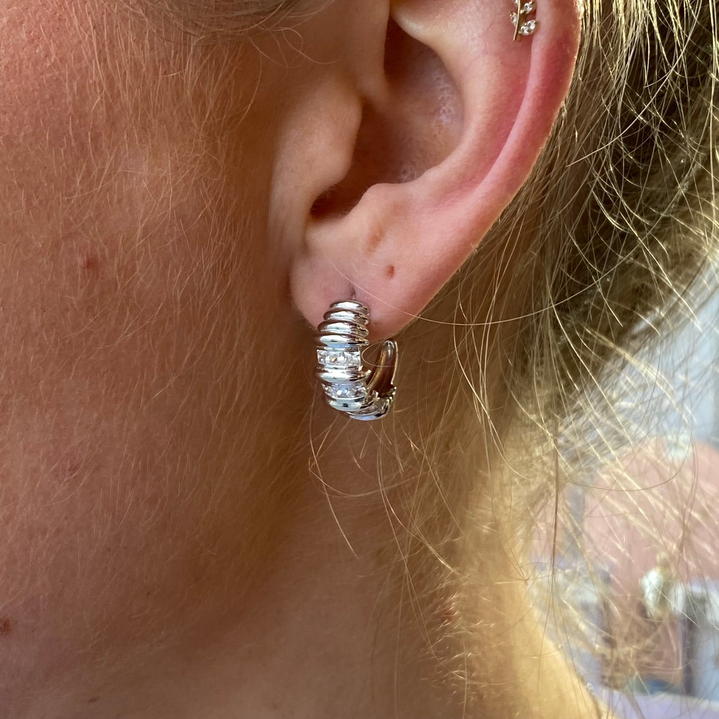 Silver Gadroon CZ Hoop Earrings - John Ross Jewellers