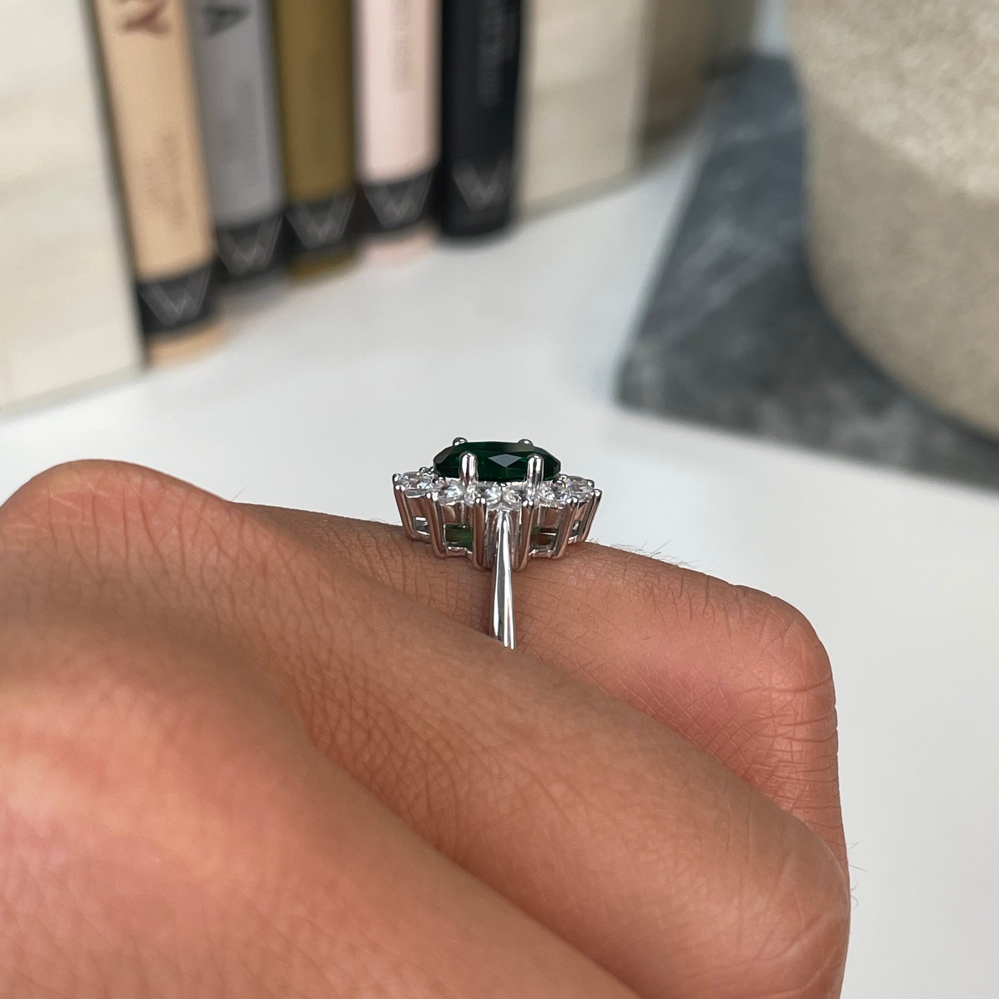 Silver Emerald Green CZ Diana Ring - John Ross Jewellers