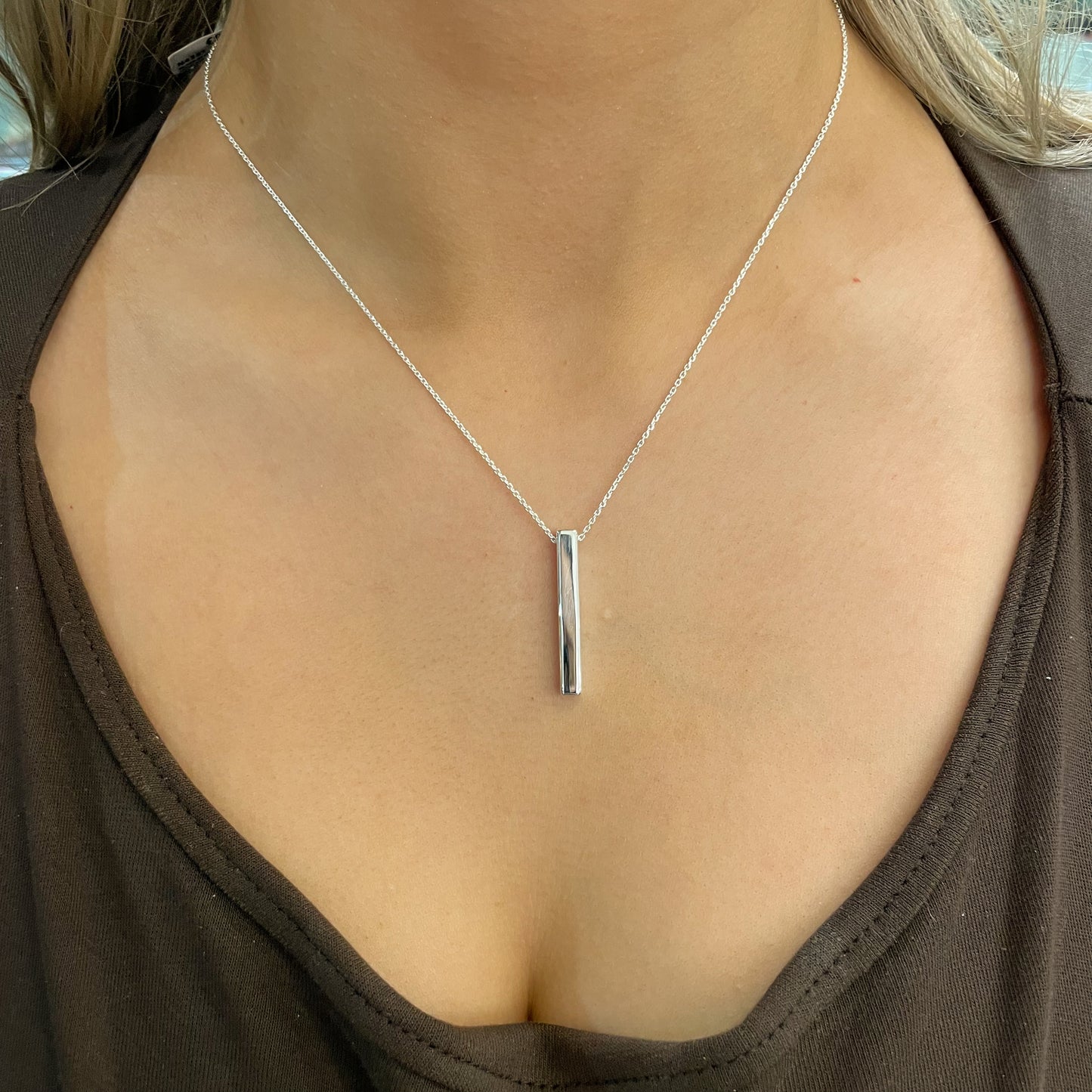 Silver 3D Horizontal Bar Necklace