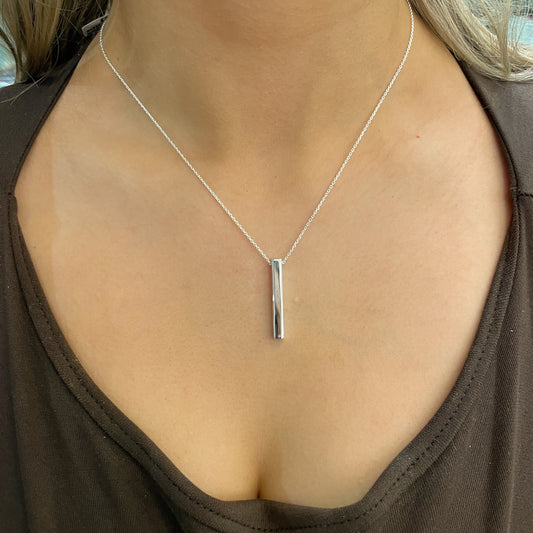 Silver 3D Horizontal Bar Necklace