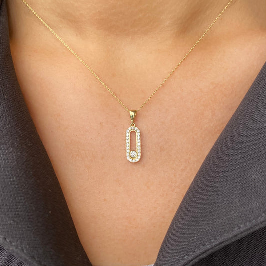 9ct Gold Open Oval CZ Necklace