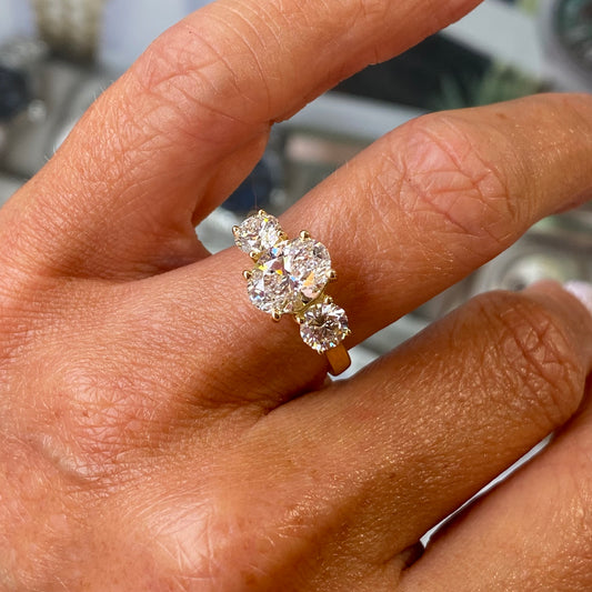 18ct All Gold Trilogy Engagement Ring | Certificated Oval Lab - John Ross Jewellers