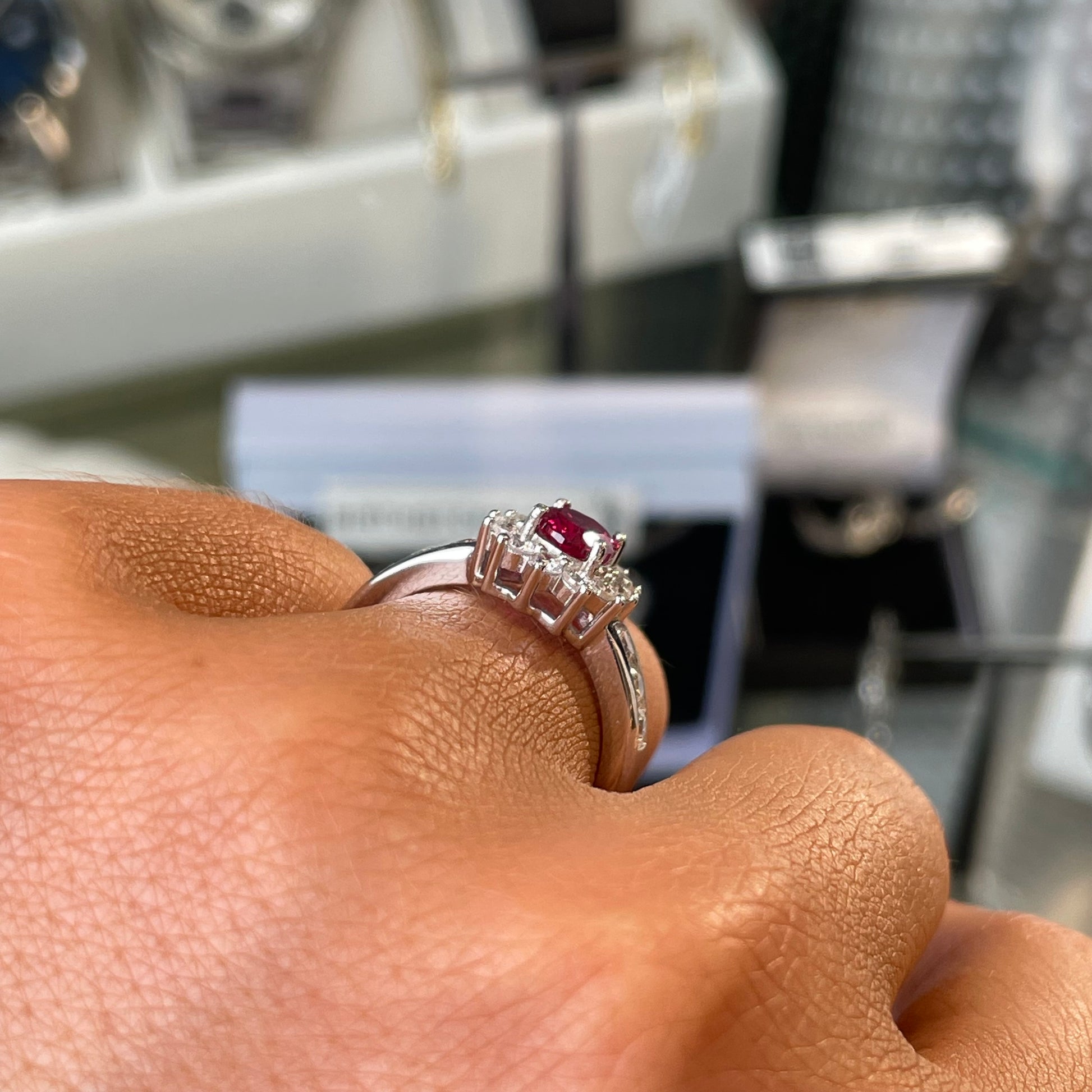 Silver Ruby Red Oval CZ Diana Ring with Shoulder - John Ross Jewellers
