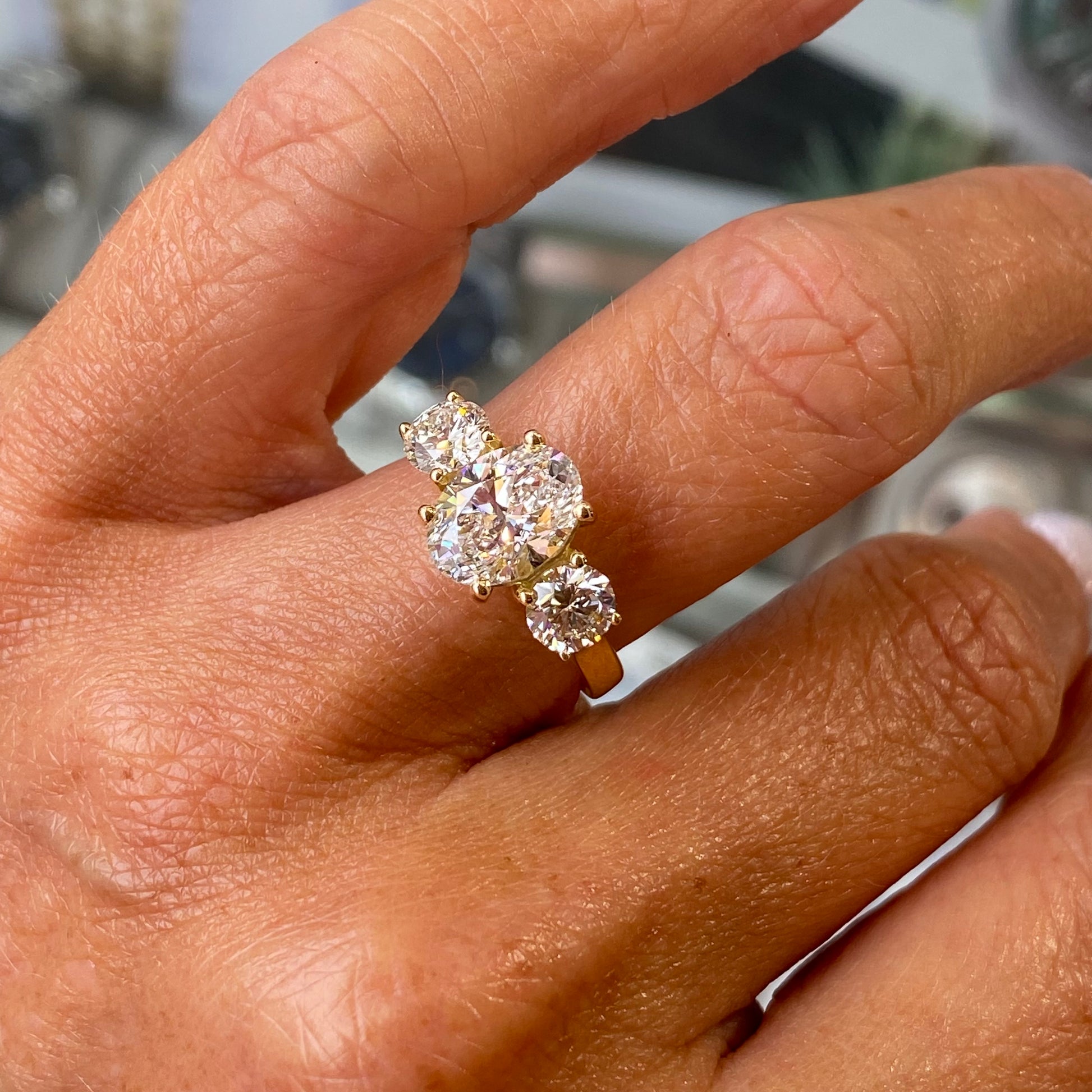 18ct All Gold Trilogy Engagement Ring | Certificated Oval Lab - John Ross Jewellers