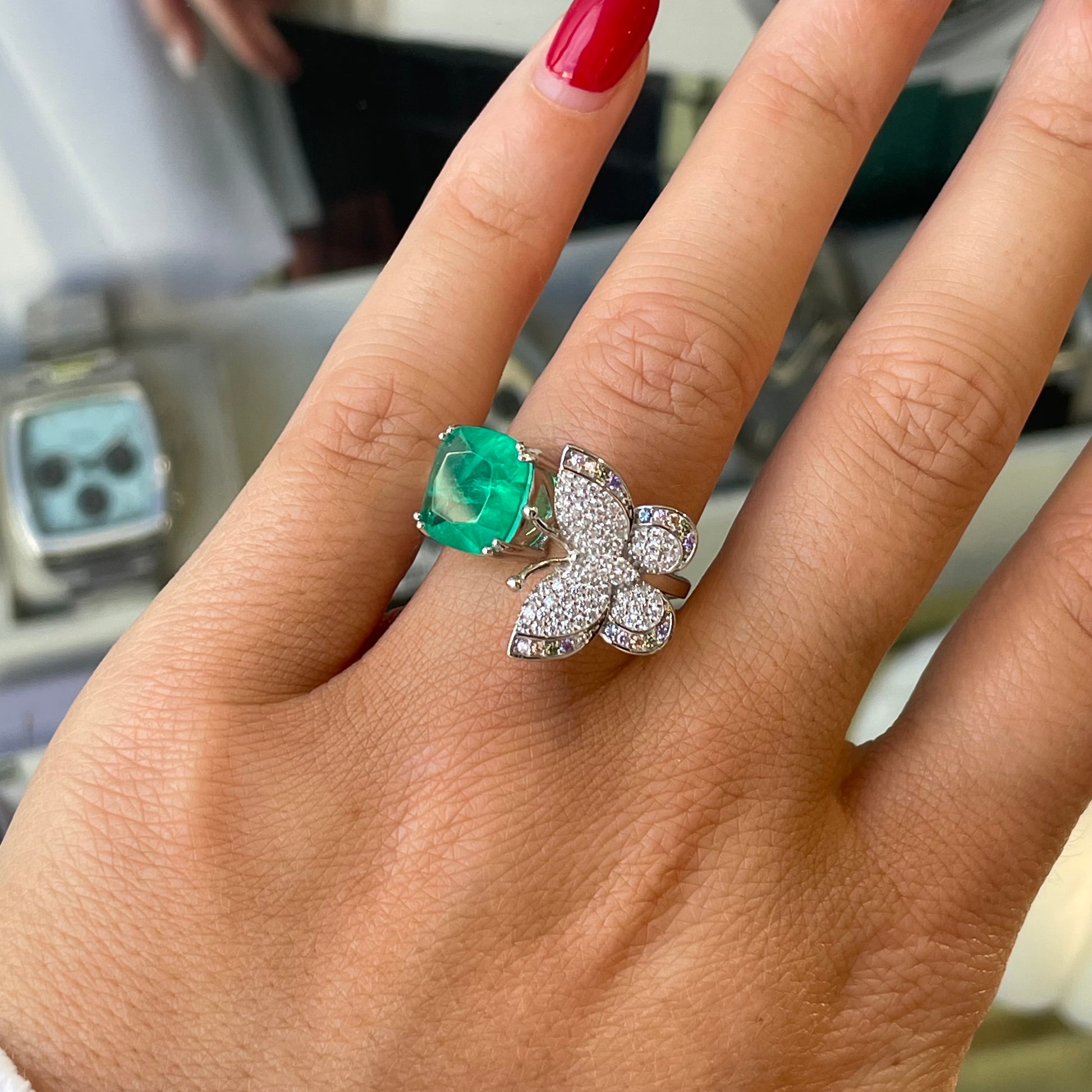 Silver Green Fusion Butterfly Moi at Toi Ring - John Ross Jewellers