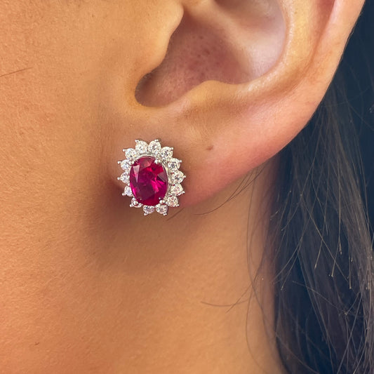 Silver CZ Diana Stud Earrings | Ruby Red