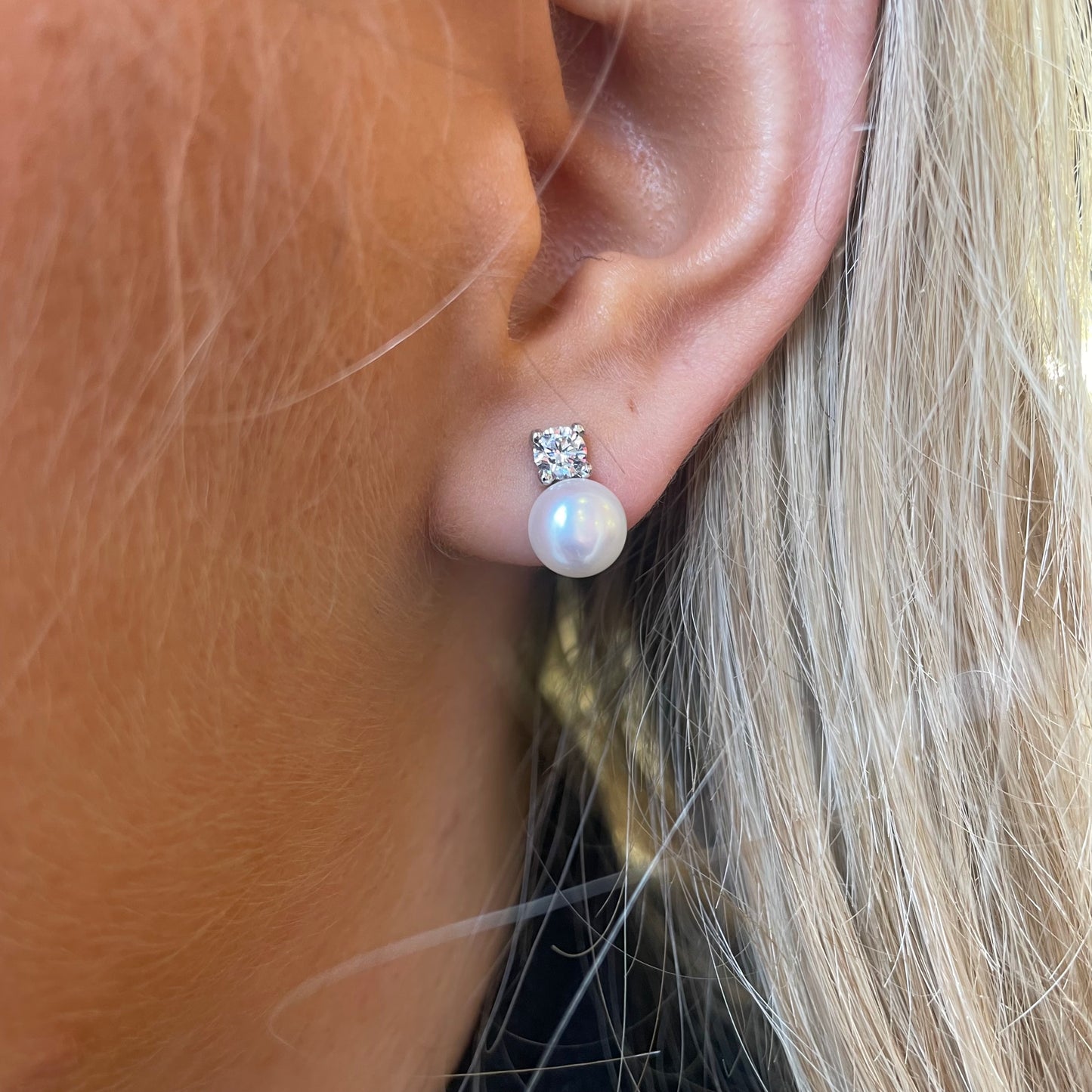 9ct White Gold Freshwater Pearl & CZ Stud Earrings - John Ross Jewellers