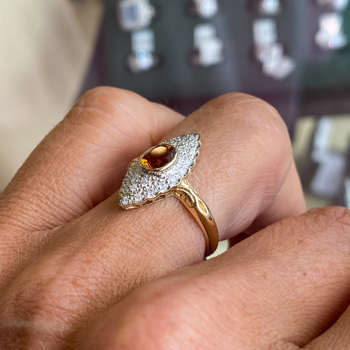 9ct Gold Citrine & Diamond Ring