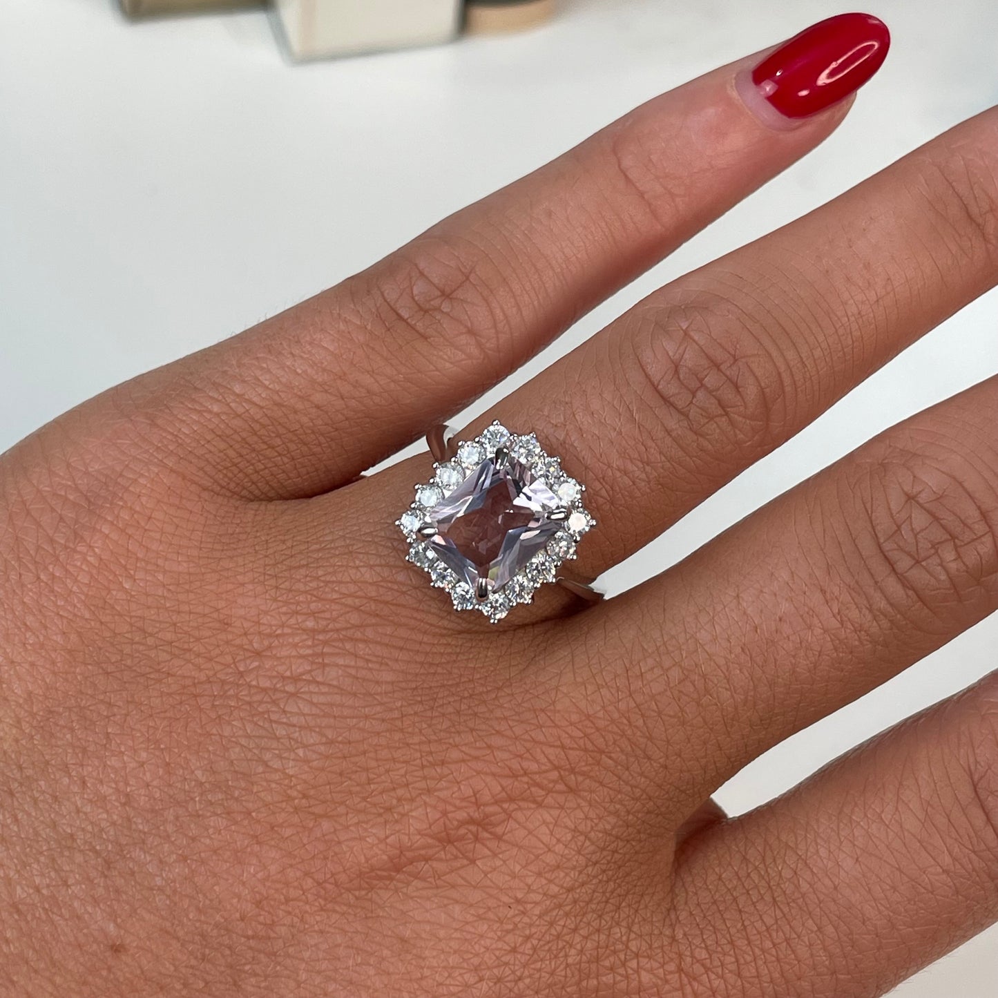 Silver Baby Pink CZ Emerald Cut Cluster Ring - John Ross Jewellers