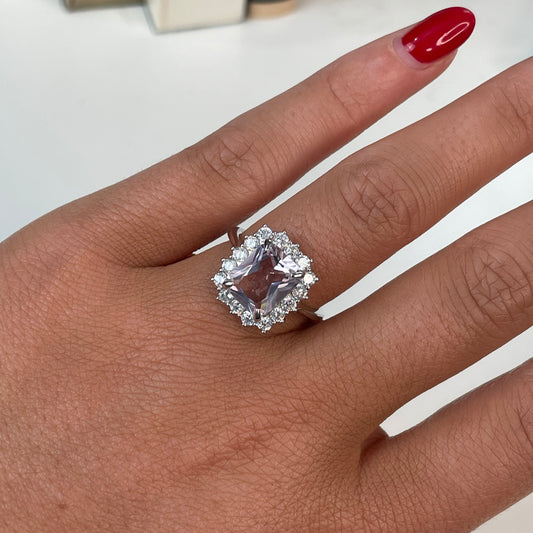 Silver Baby Pink CZ Emerald Cut Cluster Ring - John Ross Jewellers