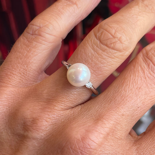 Silver Freshwater Pearl & CZ Trilogy Ring| 8mm - John Ross Jewellers