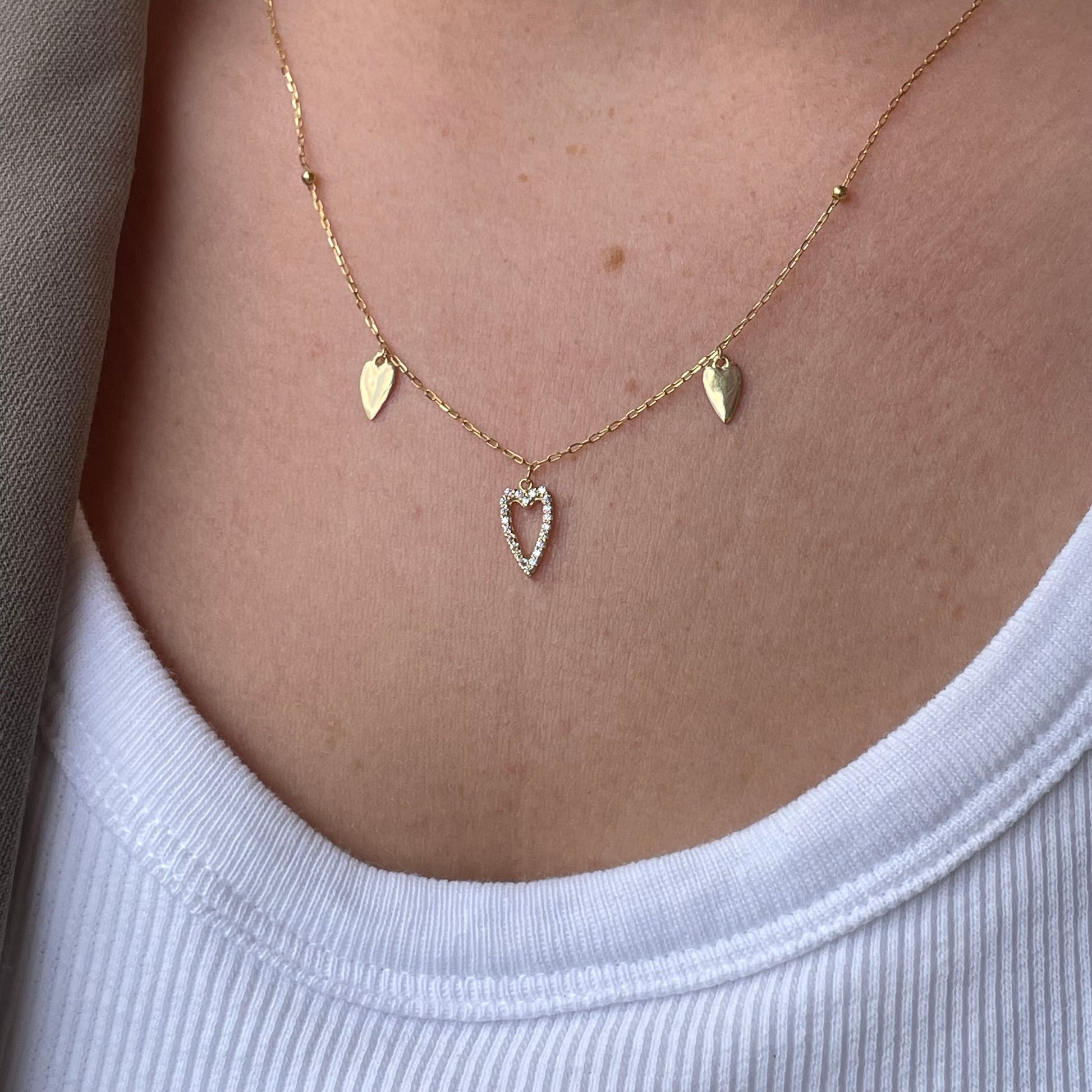 9ct Gold CZ Modern Heart Charm Necklace - John Ross Jewellers