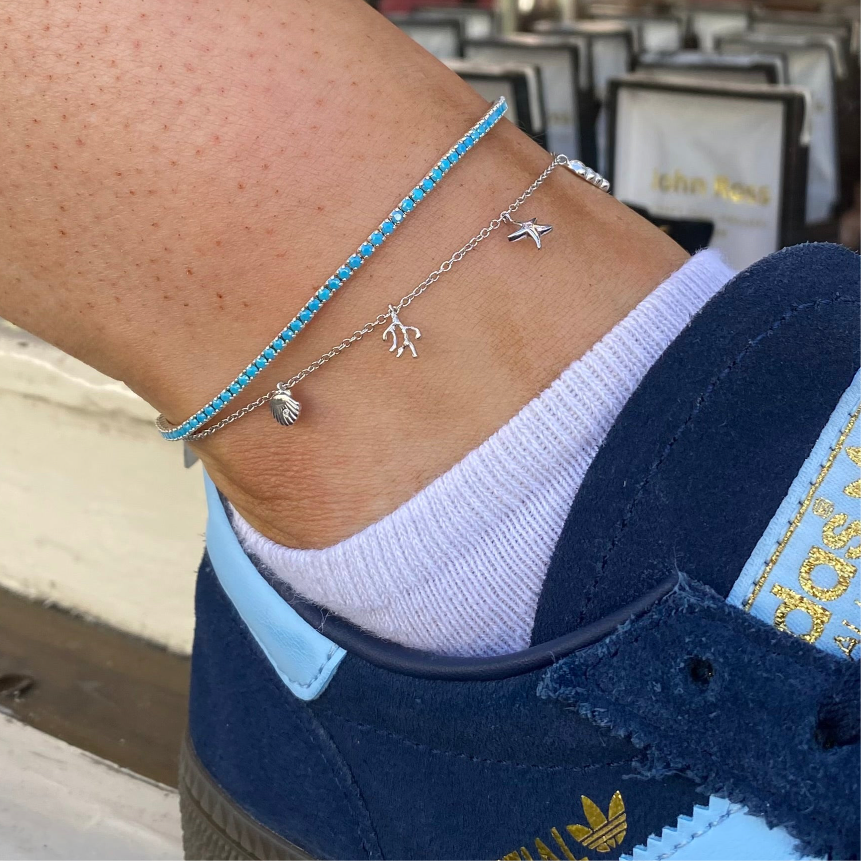 Silver Anklet - Turquoise Tennis - John Ross Jewellers