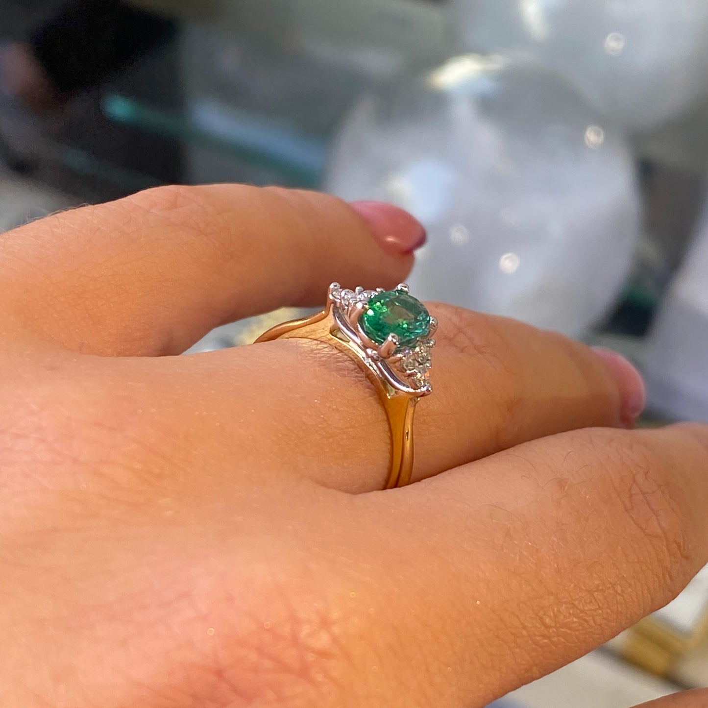 18ct Gold Emerald & Diamond Trinity Ring - John Ross Jewellers