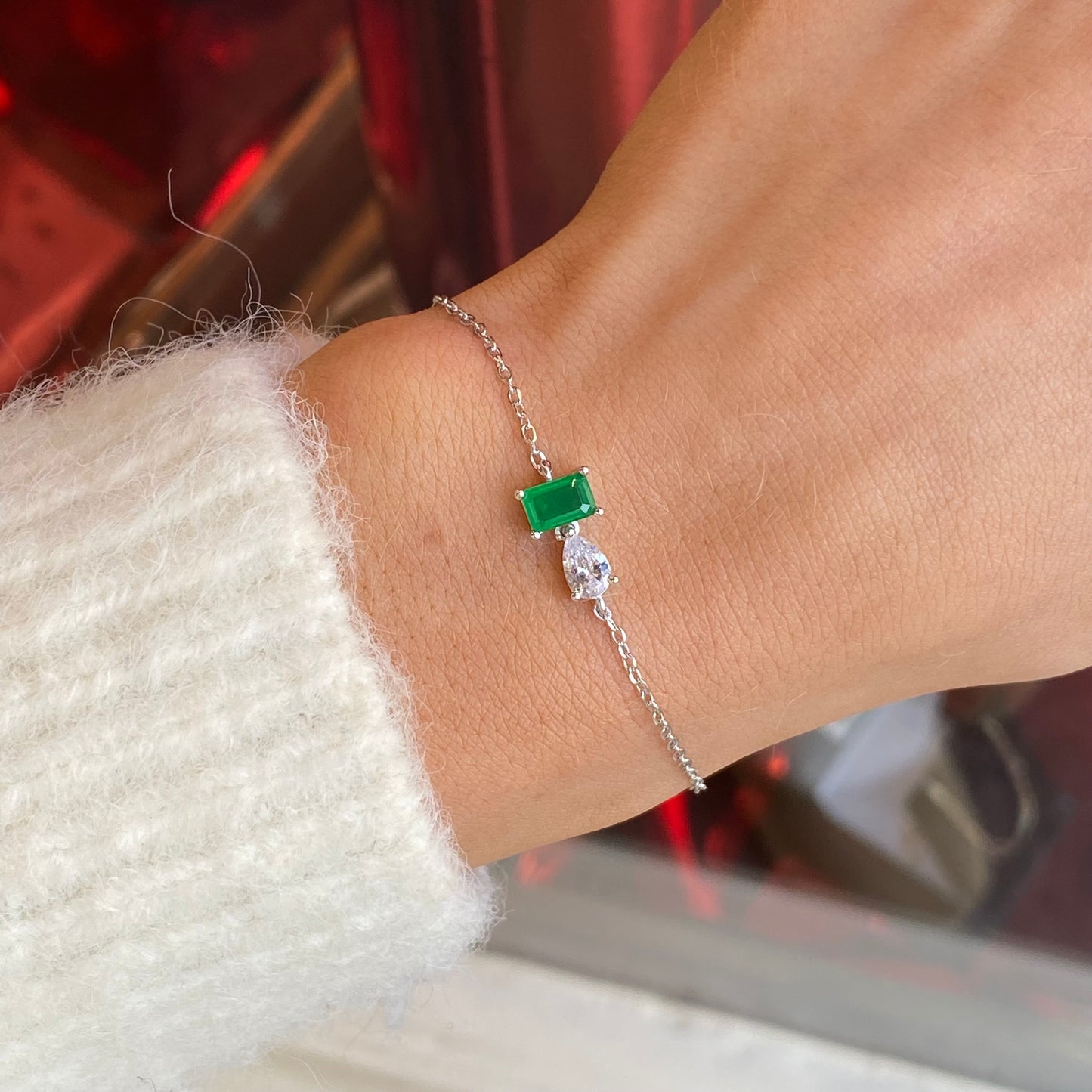 Silver Green CZ Moi et Toi Bracelet | 16+3cm - John Ross Jewellers