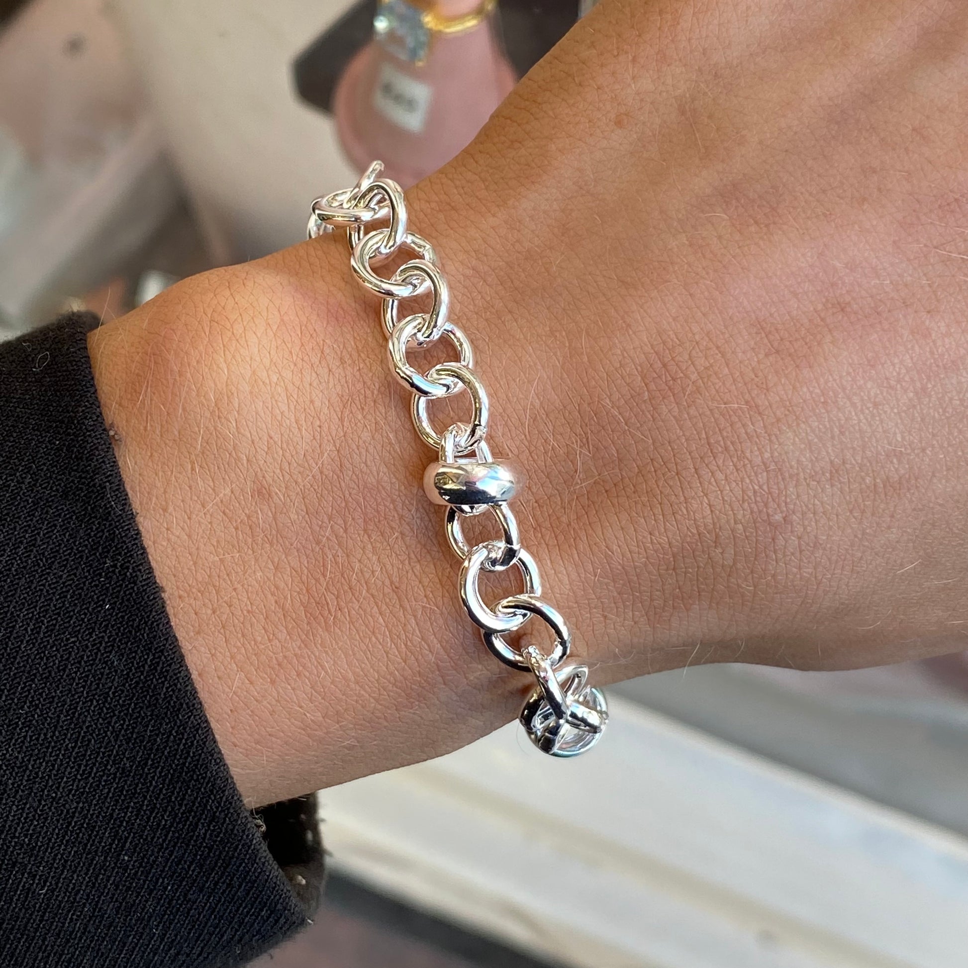 Silver chunky banded bracelet by Insignia, 20cm, featuring bold, textured silver design on a sleek bracelet style.
