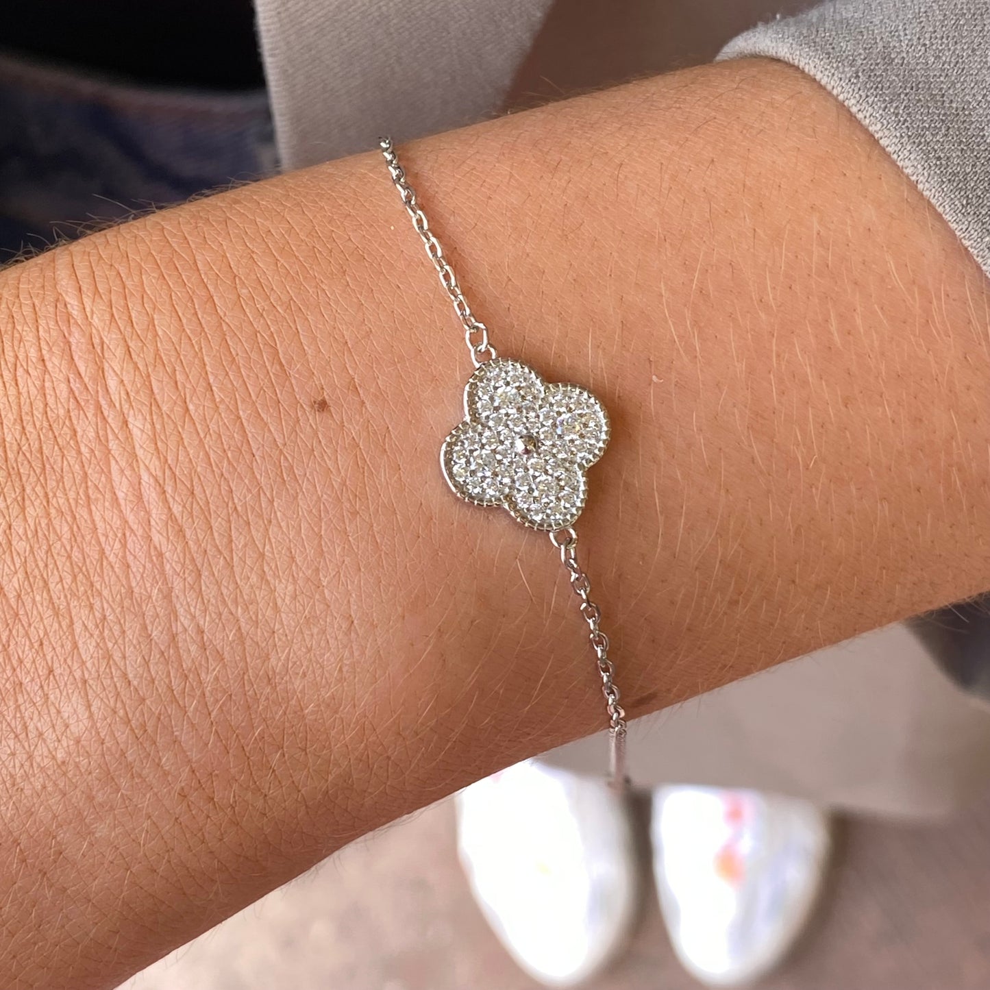 Silver CZ Bracelet | Single Quatrefoil