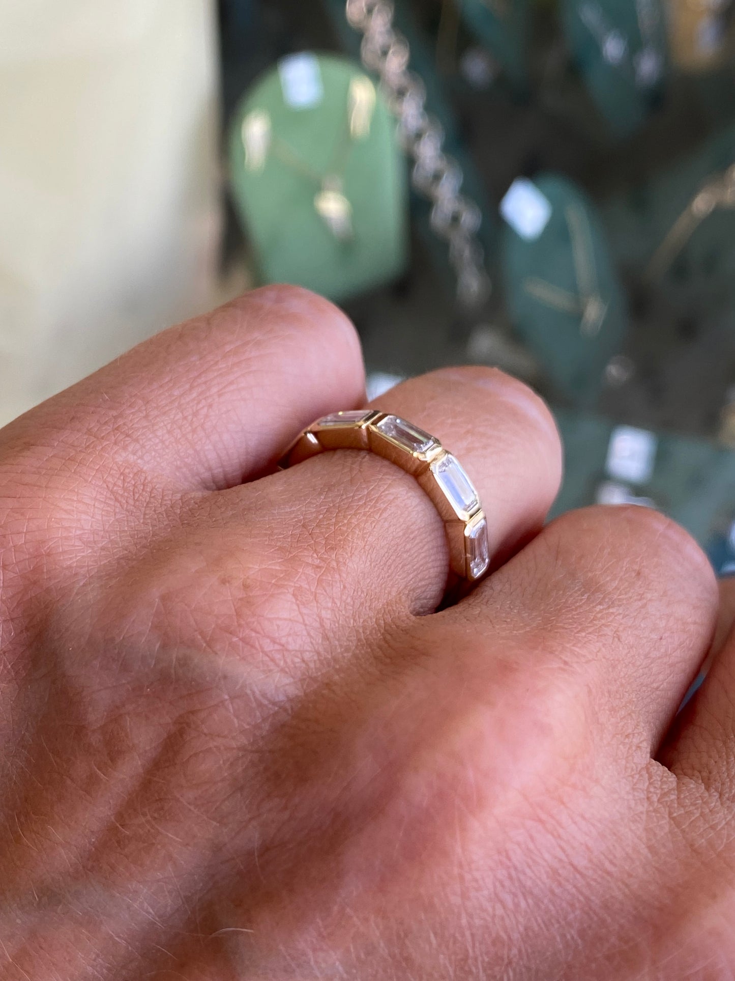 18ct Gold Five Stone Eternity Ring | Emerald Cut Lab