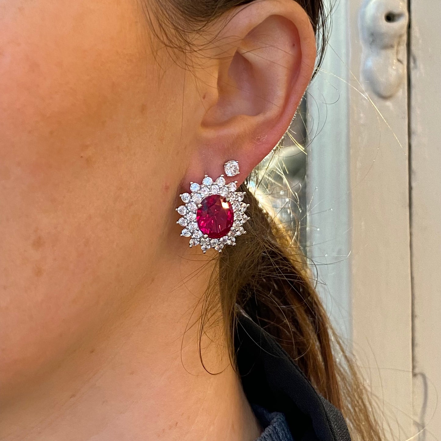Silver Ruby Red CZ Diana Stud Earrings - John Ross Jewellers