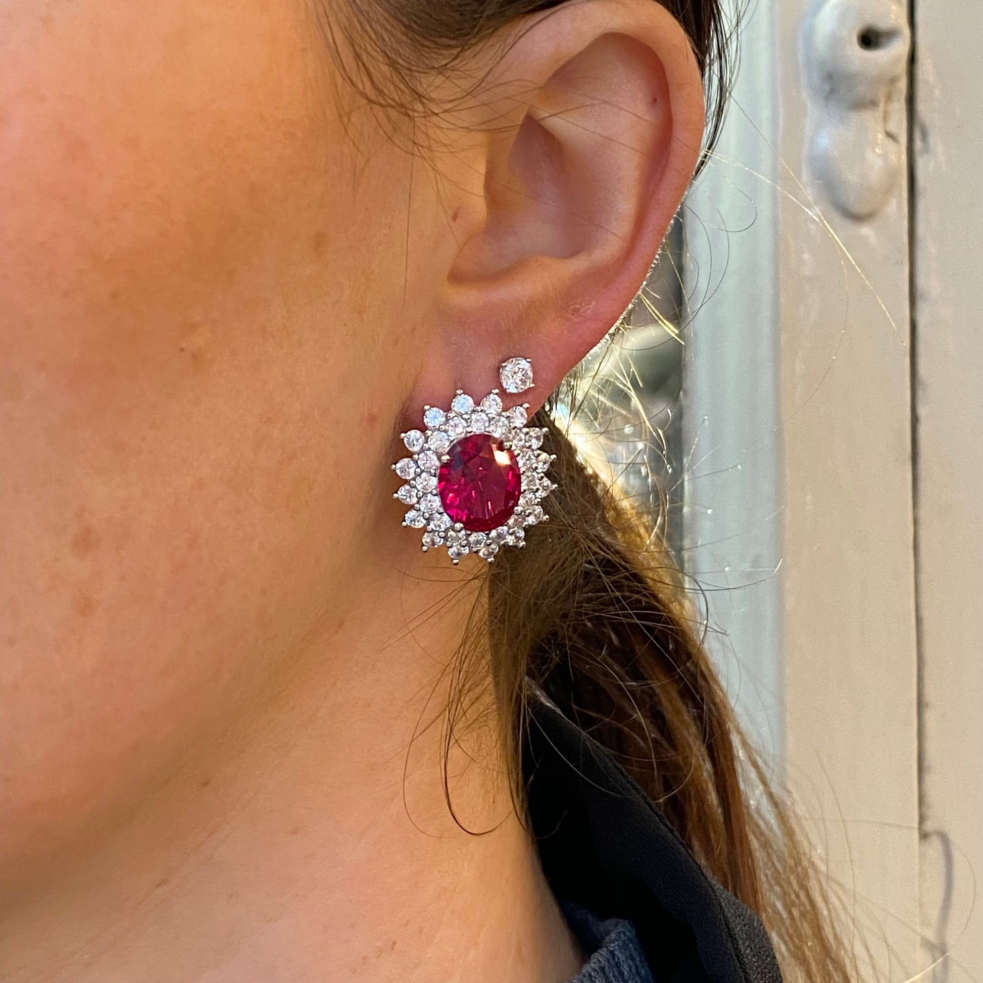Silver Ruby Red CZ Diana Stud Earrings - John Ross Jewellers