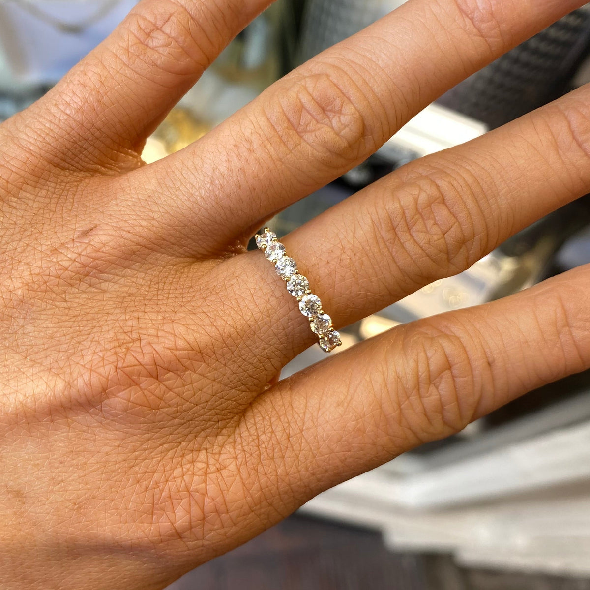 Sevenesty Rings 9ct Gold CZ Seven Stone Eternity Ring