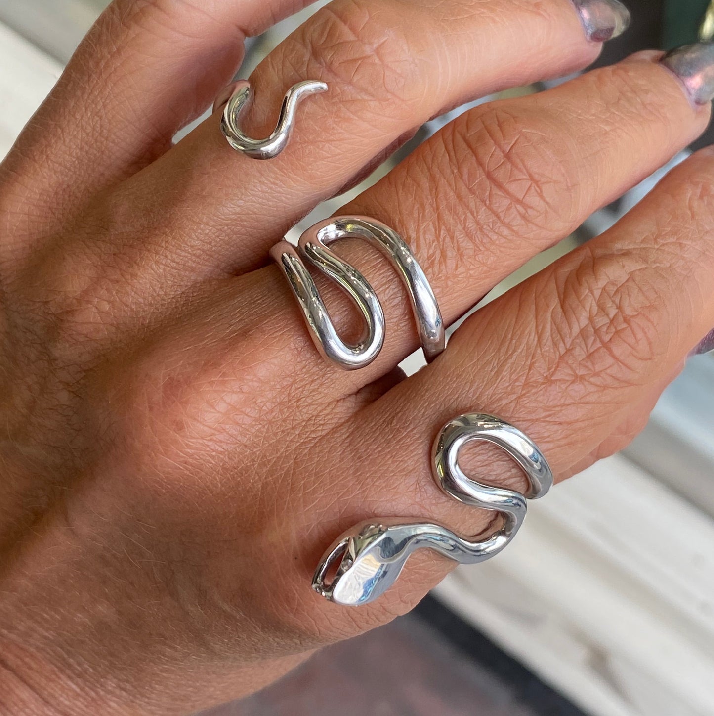 Silver Serpent Hand Ring