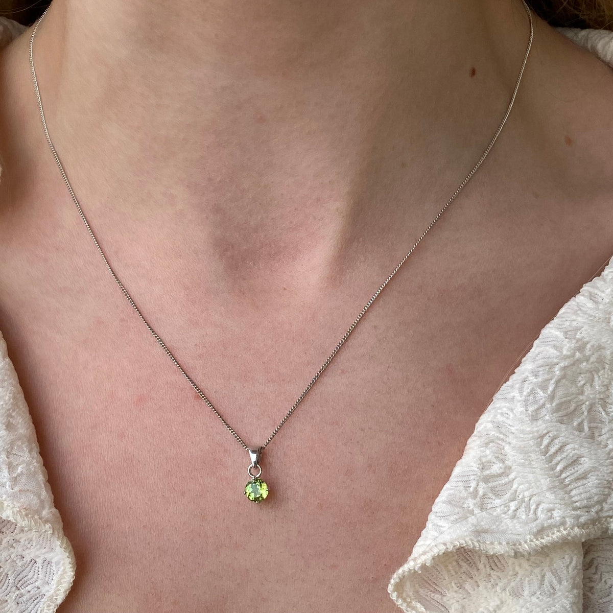 Silver Peridot Solitaire Earring & Necklace Set