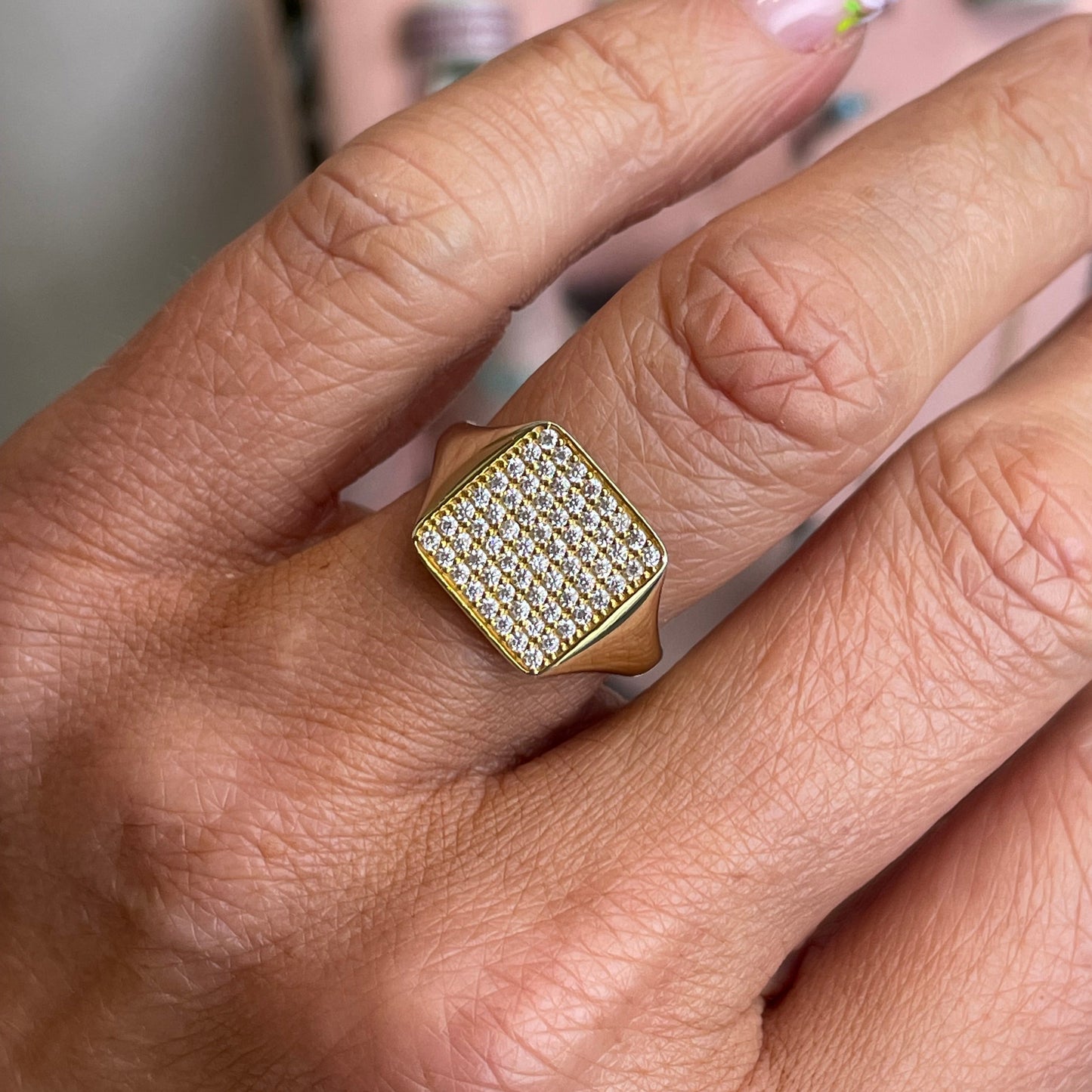 Sunshine Square Chevalier CZ ring by Comero featuring a square-shaped cubic zirconia gemstone and a sleek band design.
