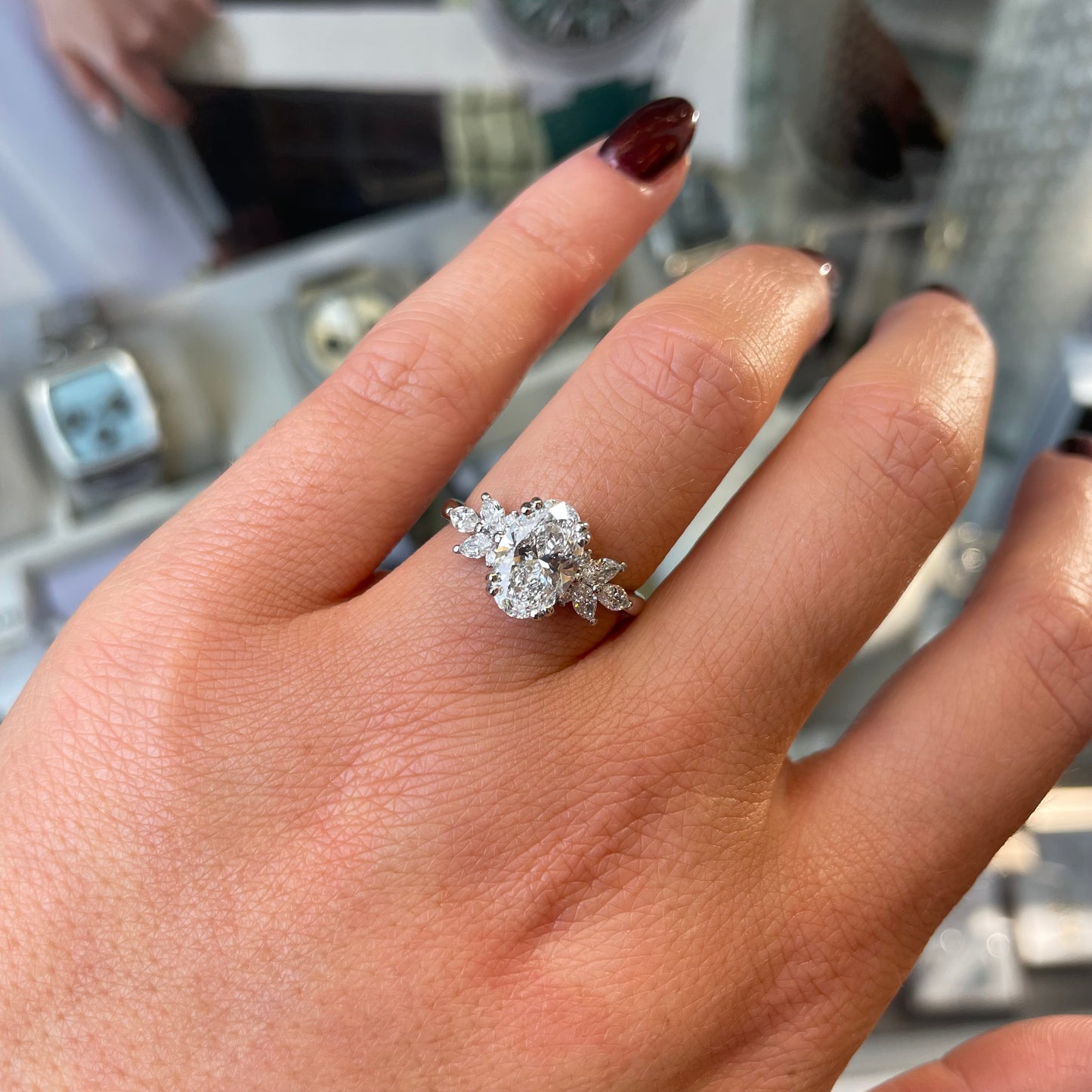 Platinum Oval Decorative Engagement Ring | Lab Grown 1.60ct - John Ross Jewellers