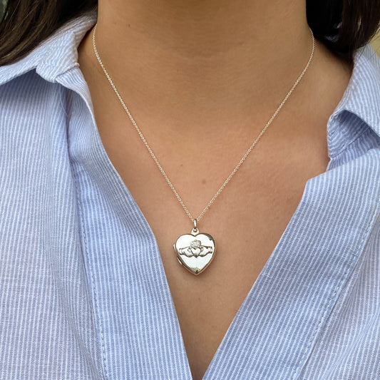 Silver Heart Claddagh Locket and Chain