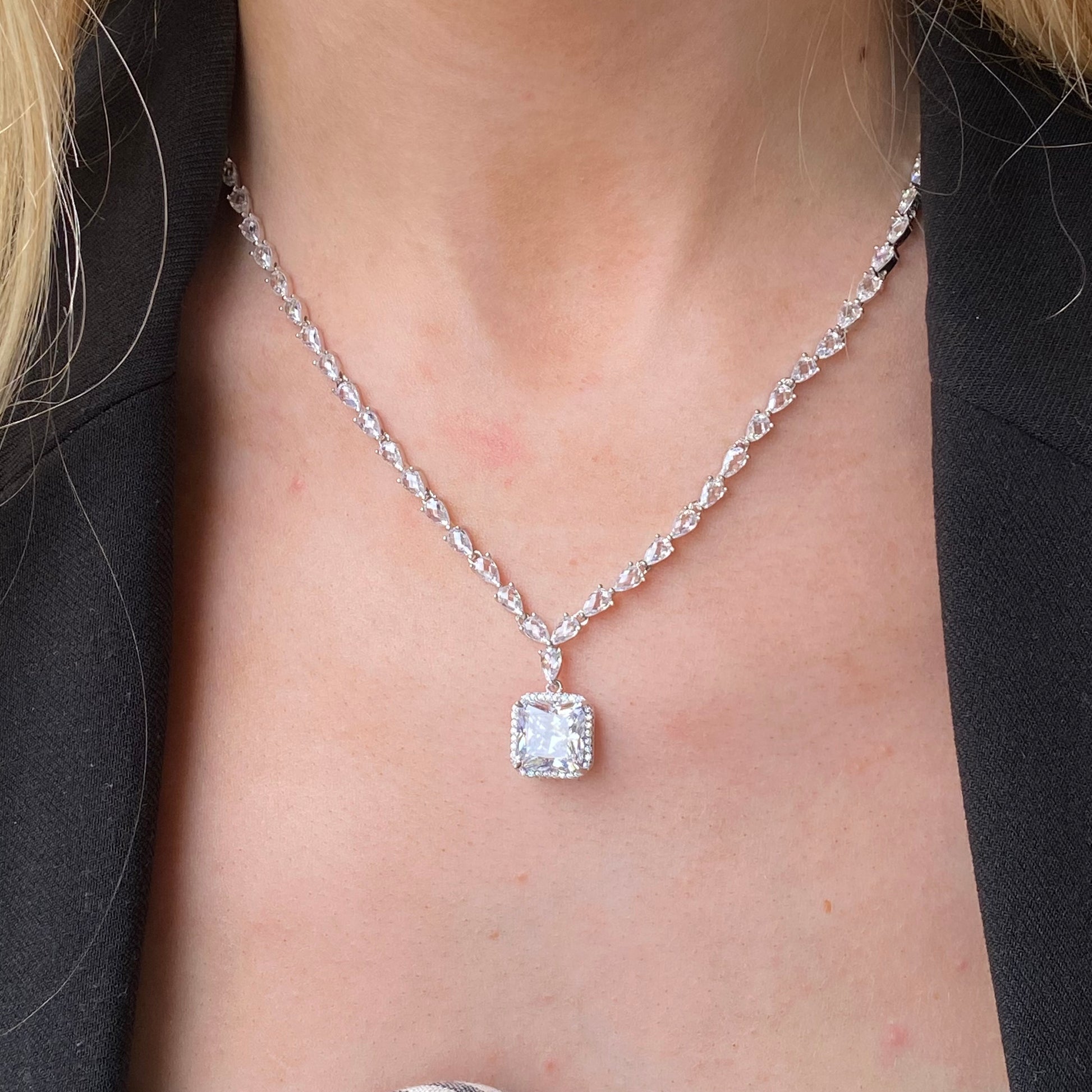 Silver CZ Centrepiece Tennis Necklace | 43+6cm - John Ross Jewellers