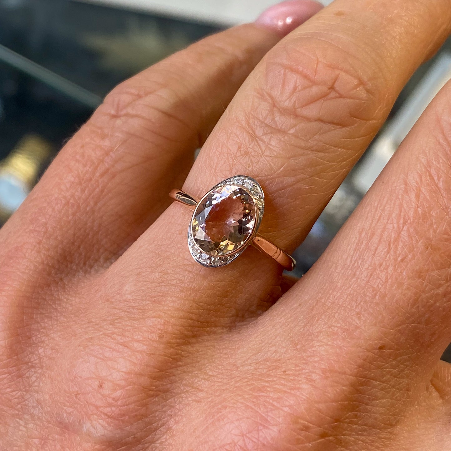 9ct Rose Gold Morganite & Diamond Ring - John Ross Jewellers