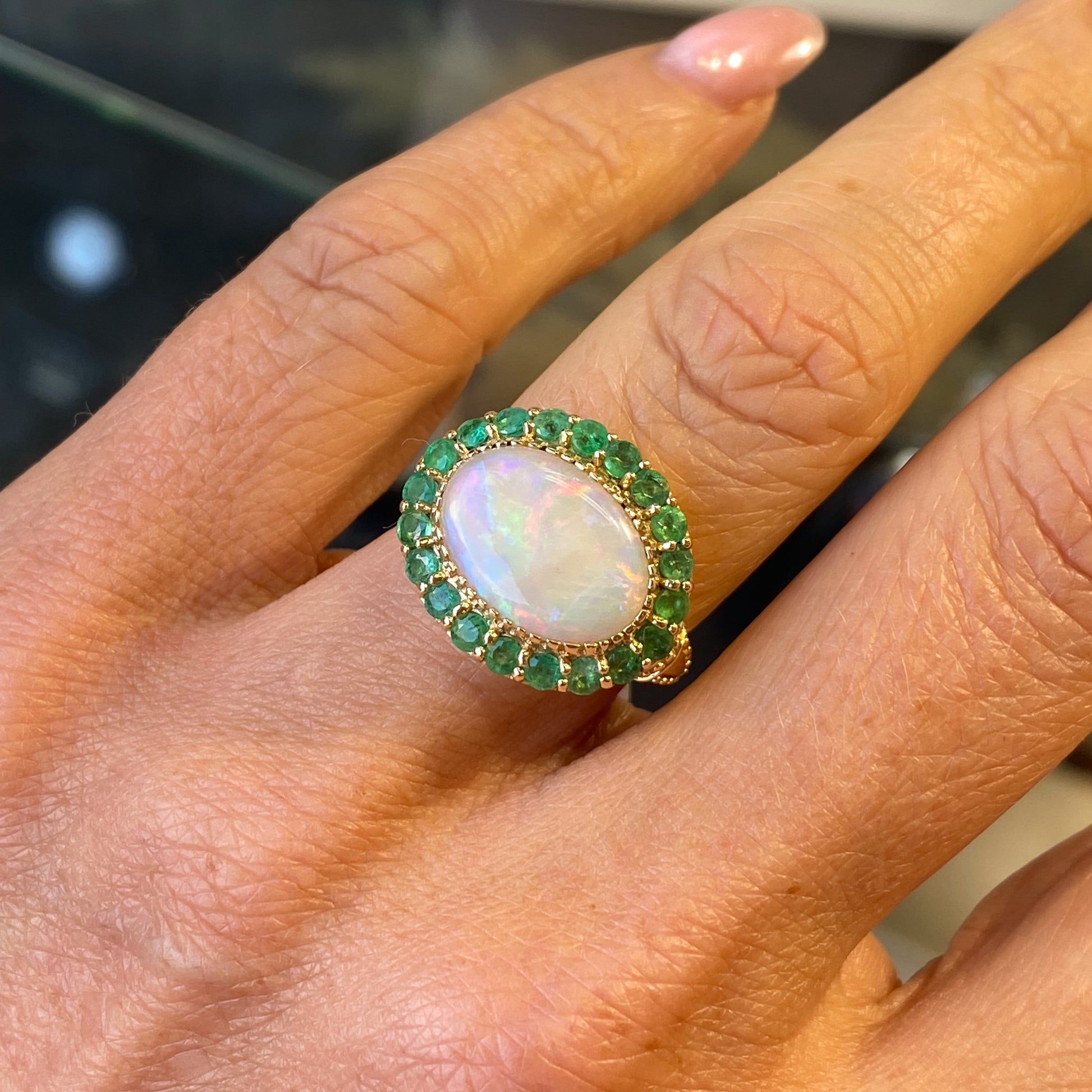 9ct Gold Gem Opal & Emerald Ring - John Ross Jewellers
