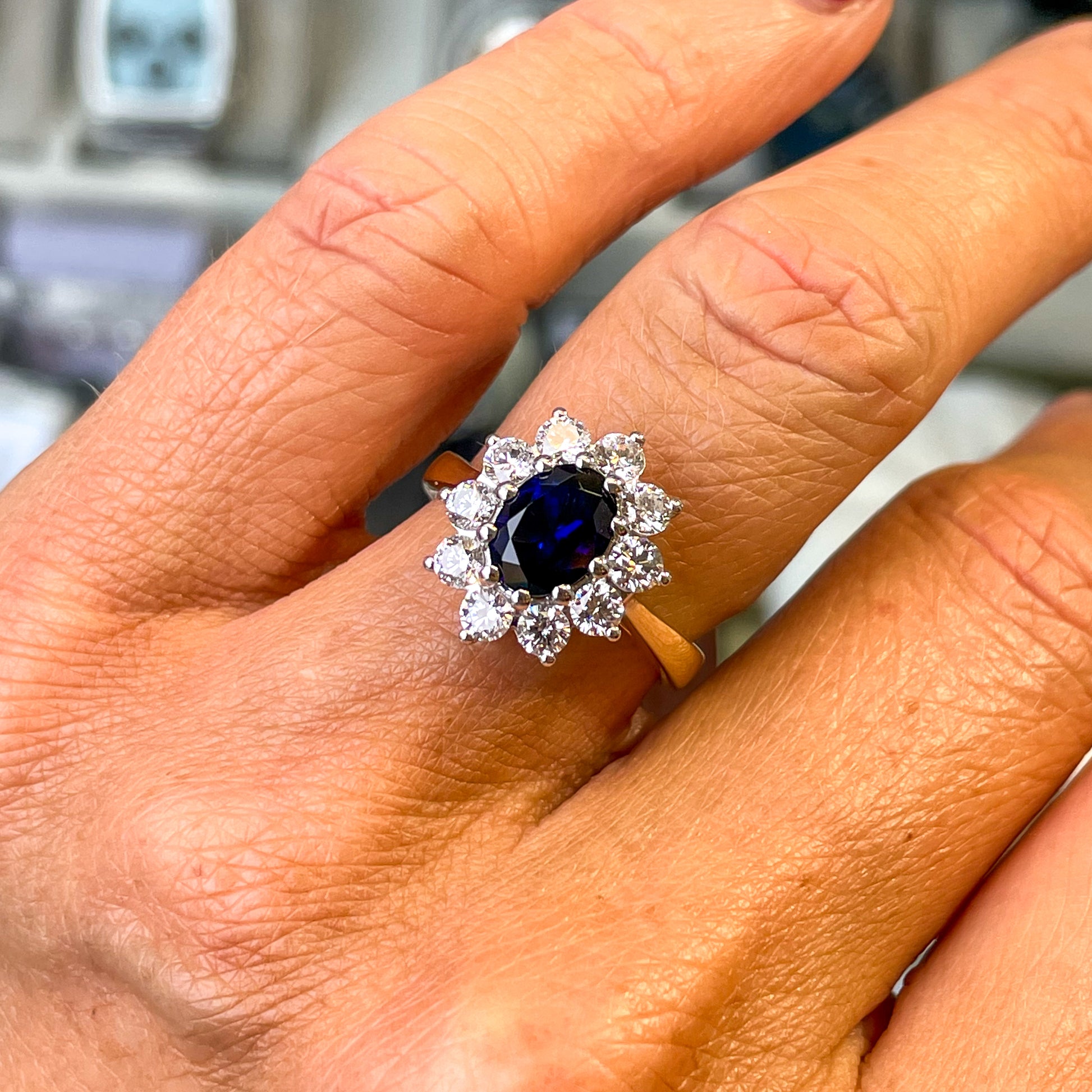 9ct Gold Lab Grown Sapphire Cluster Ring - John Ross Jewellers