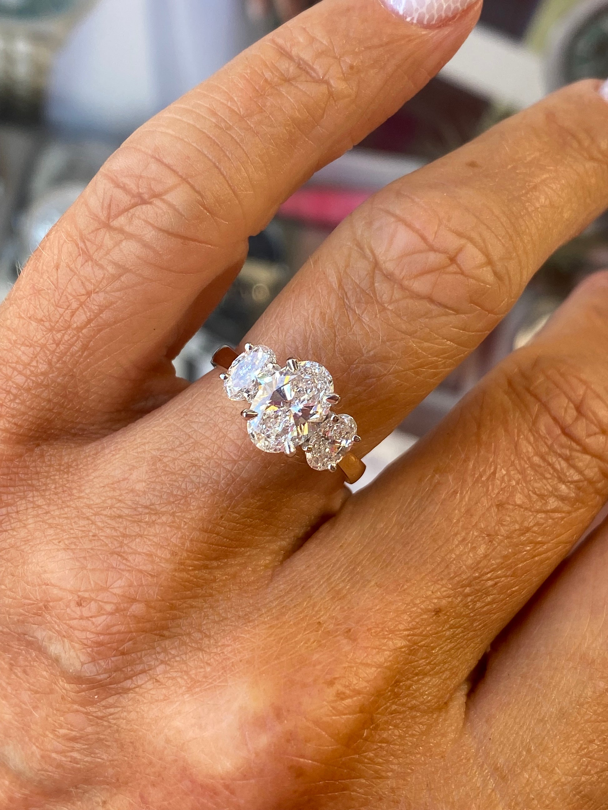 18ct Gold Oval Trilogy Engagement Ring | Lab Certificated 3.06ct - John Ross Jewellers