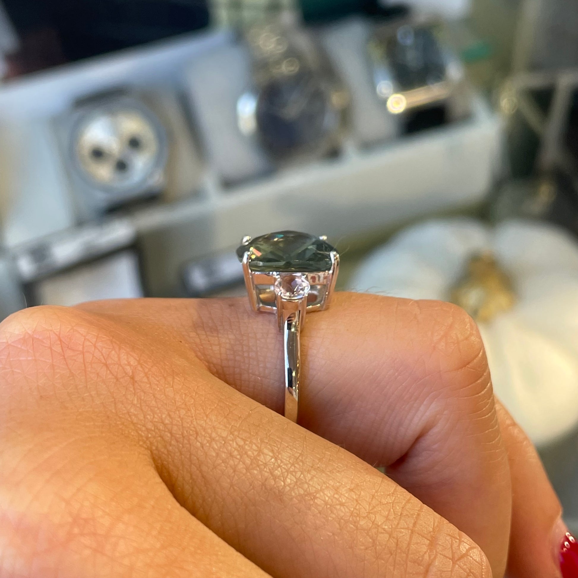 Silver Hydro Green Amethyst & Pink CZ Statement Ring - John Ross Jewellers