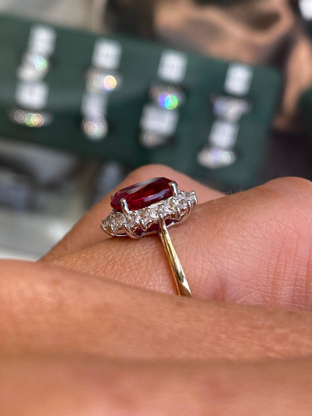 9ct Gold Cluster Ring - Created Ruby & CZ