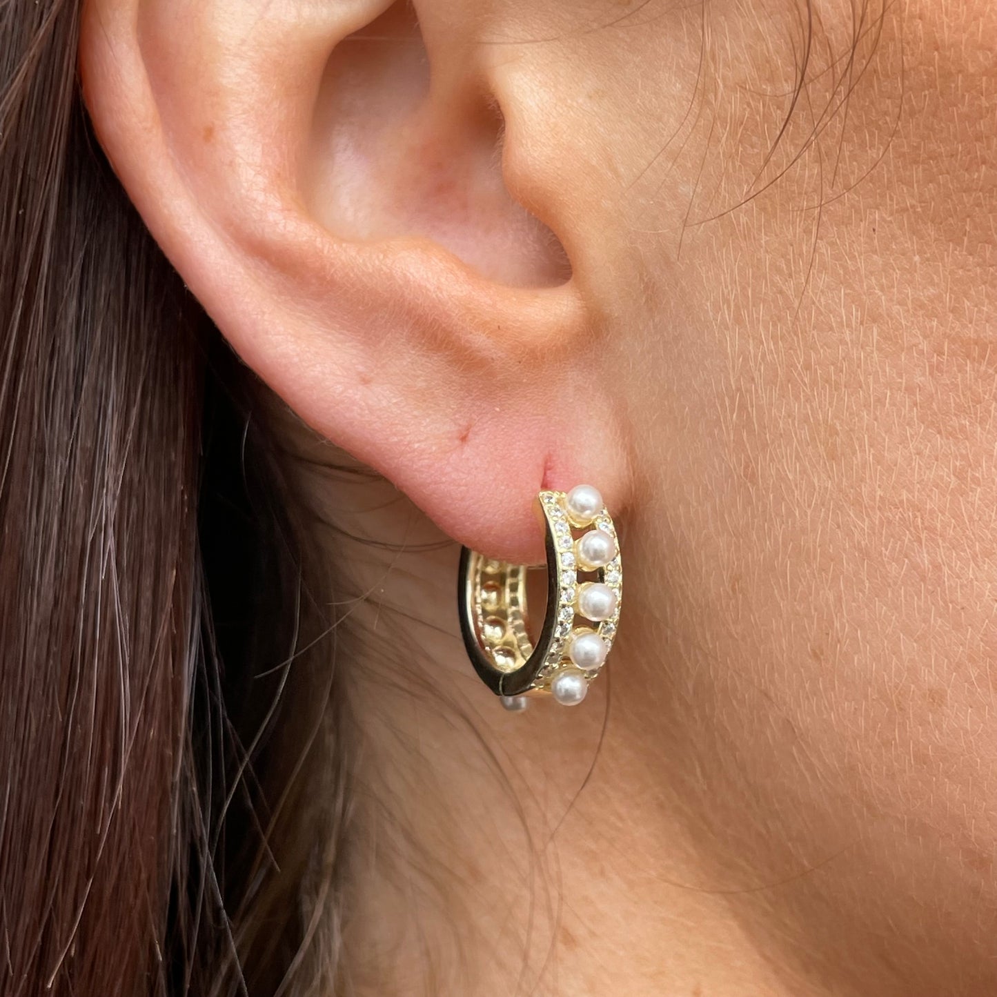 Sunshine CZ & Pearl Hoop Earrings - John Ross Jewellers