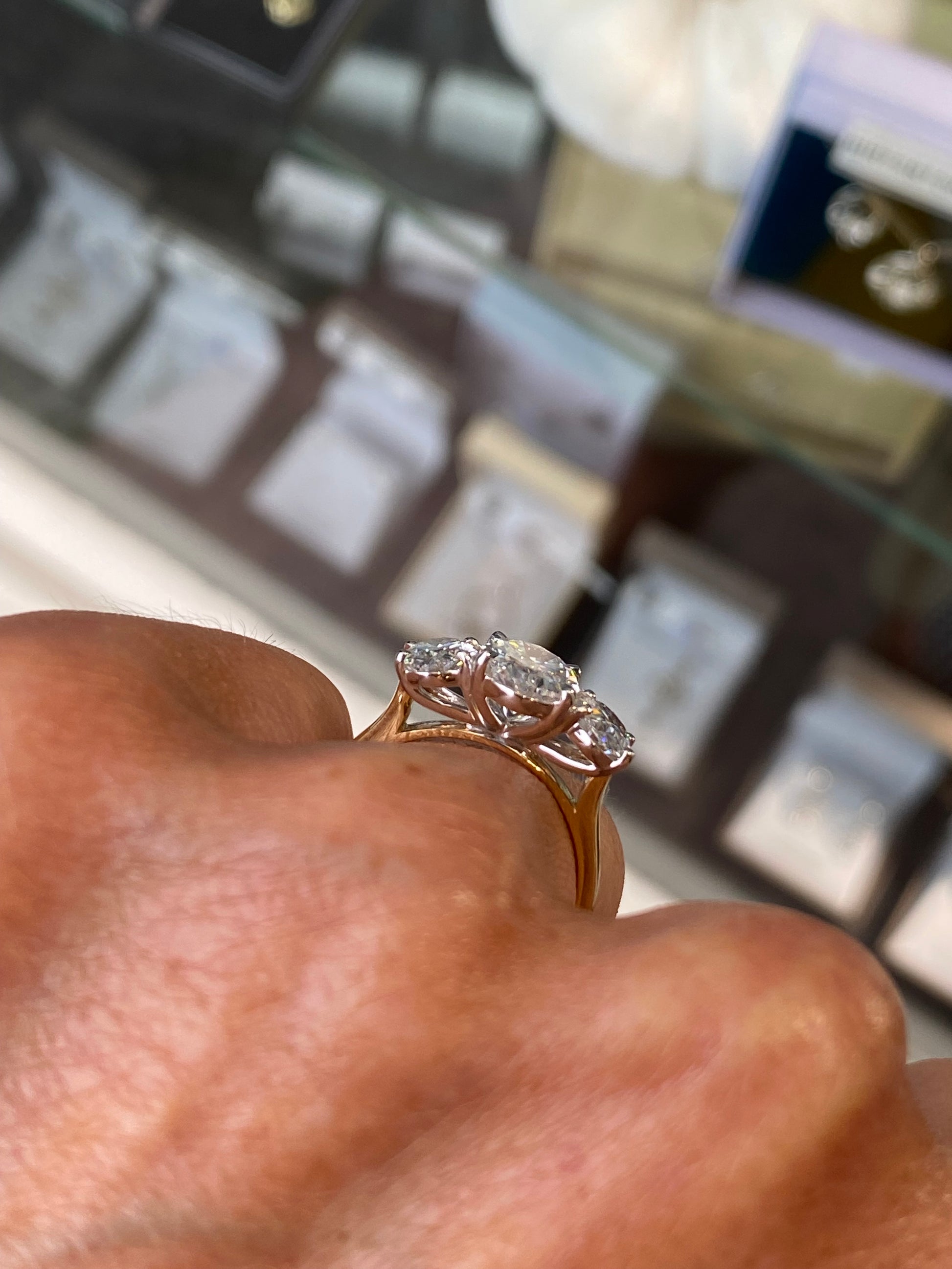 18ct Gold Oval Trilogy Engagement Ring | Lab Certificated 3.52ct - John Ross Jewellers